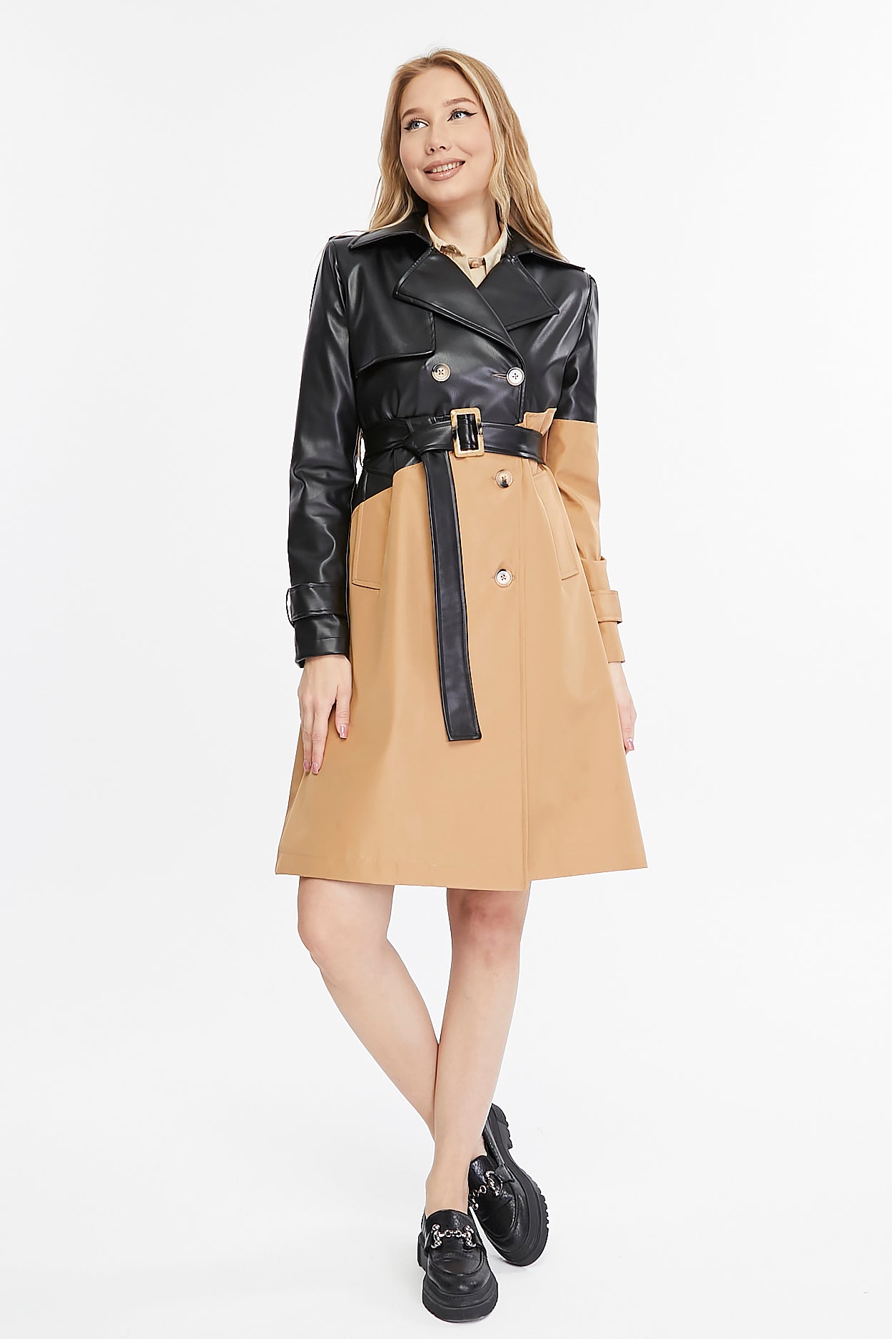 Asymmetric Colorblocking Trenchcoat