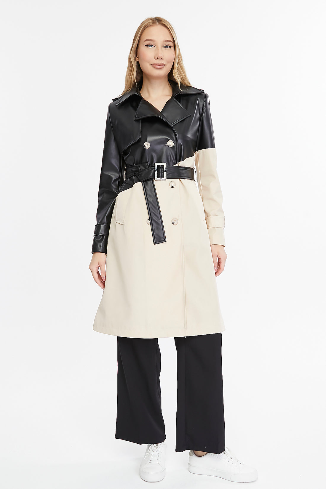 Asymmetric Colorblocking Trenchcoat