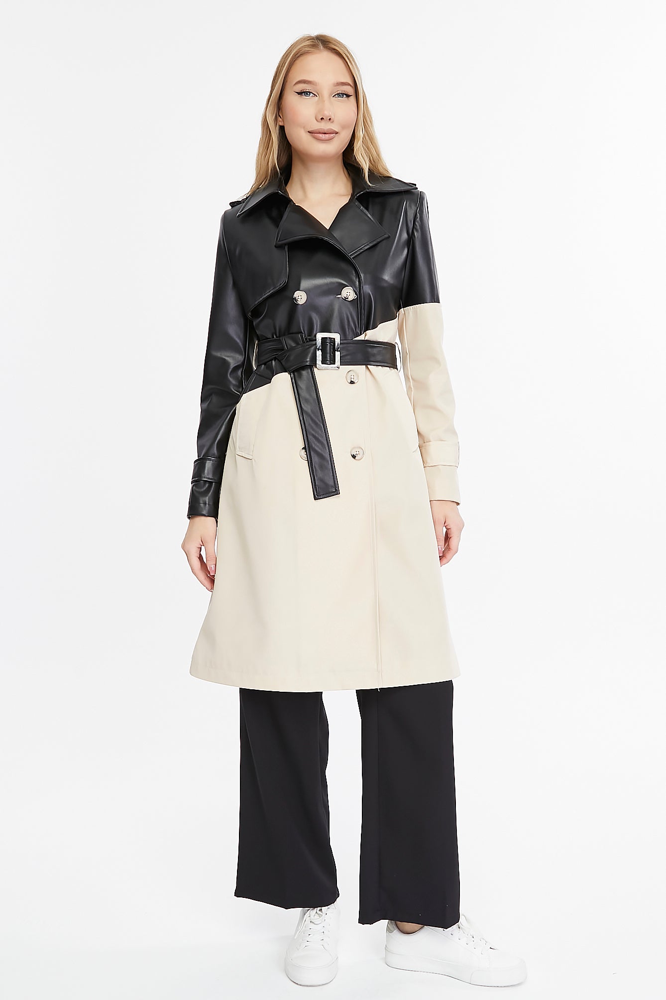 Asymmetric Colorblocking Trenchcoat