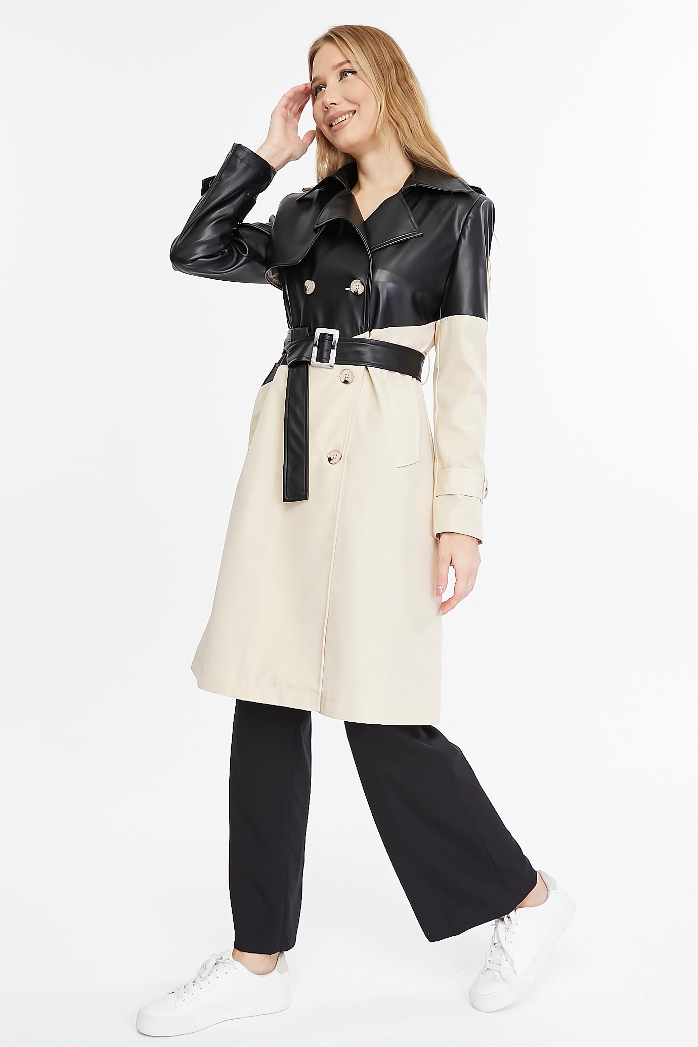 Asymmetric Colorblocking Trenchcoat