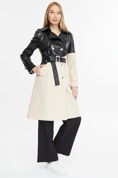 Asymmetric Colorblocking Trenchcoat