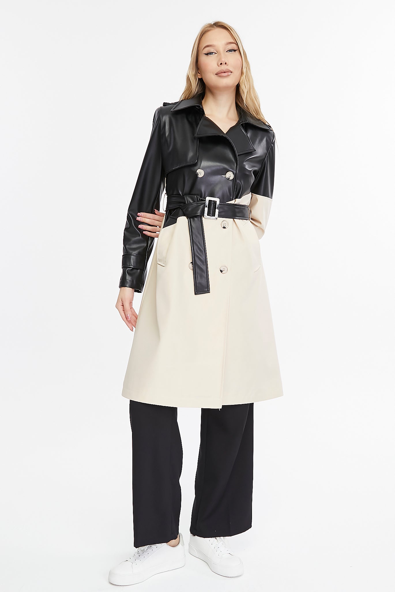 Asymmetric Colorblocking Trenchcoat