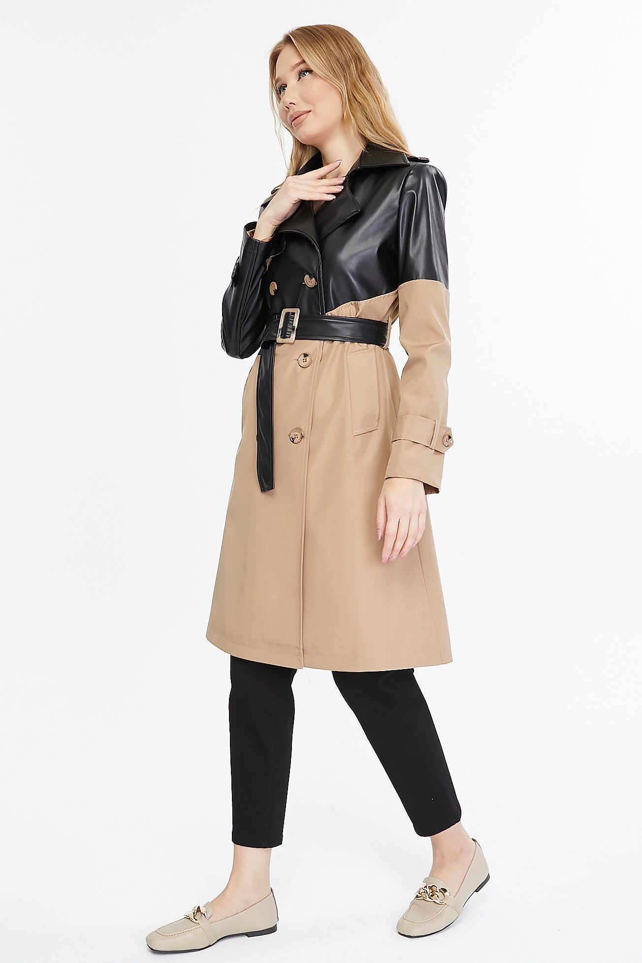 Asymmetric Colorblocking Trenchcoat