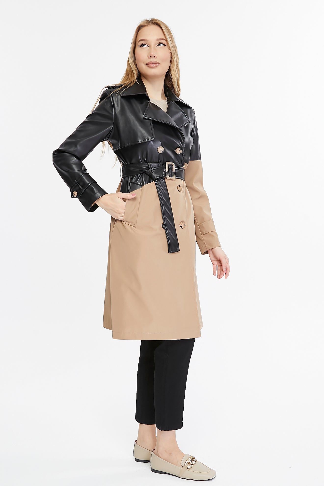 Asymmetric Colorblocking Trenchcoat