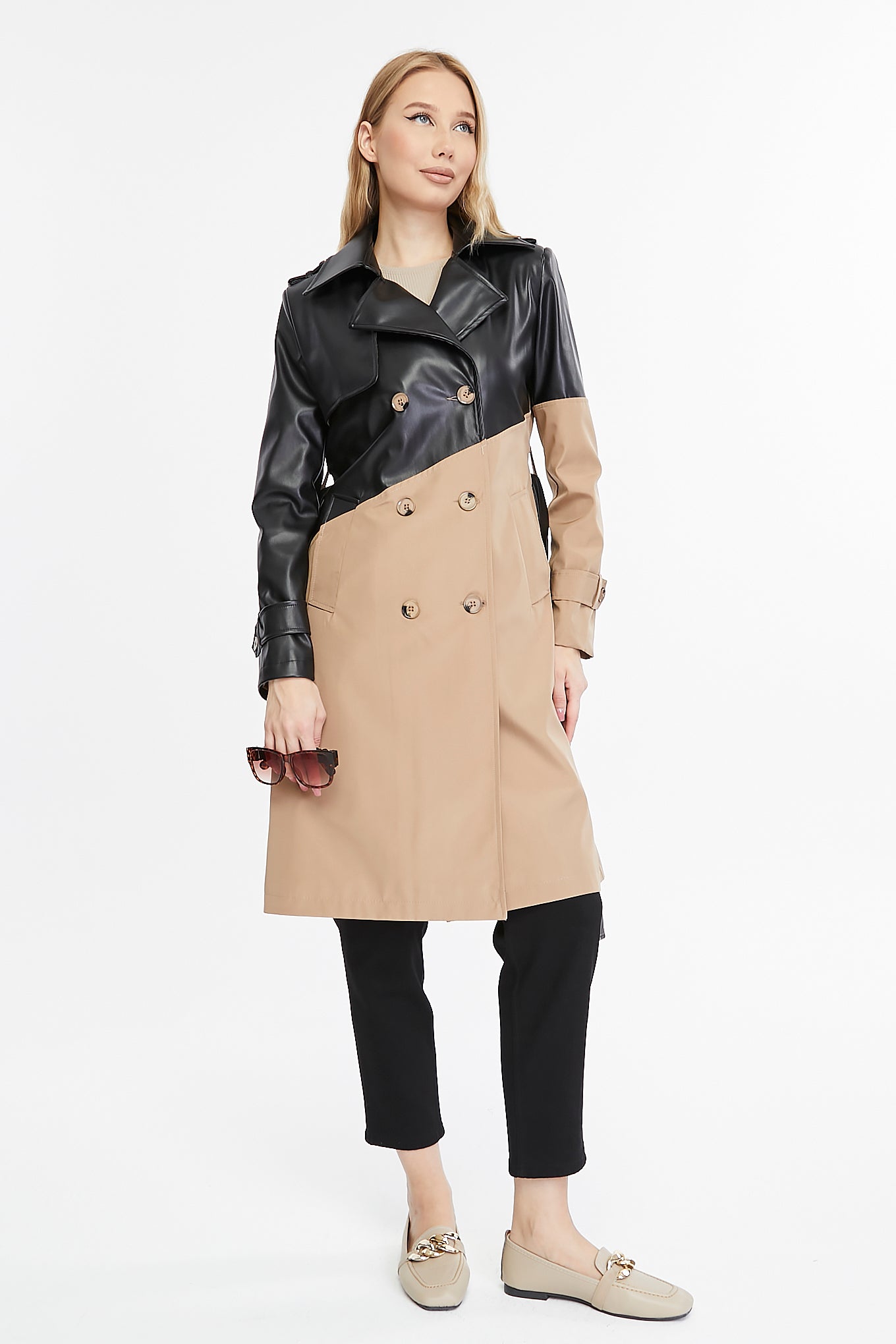 Asymmetric Colorblocking Trenchcoat