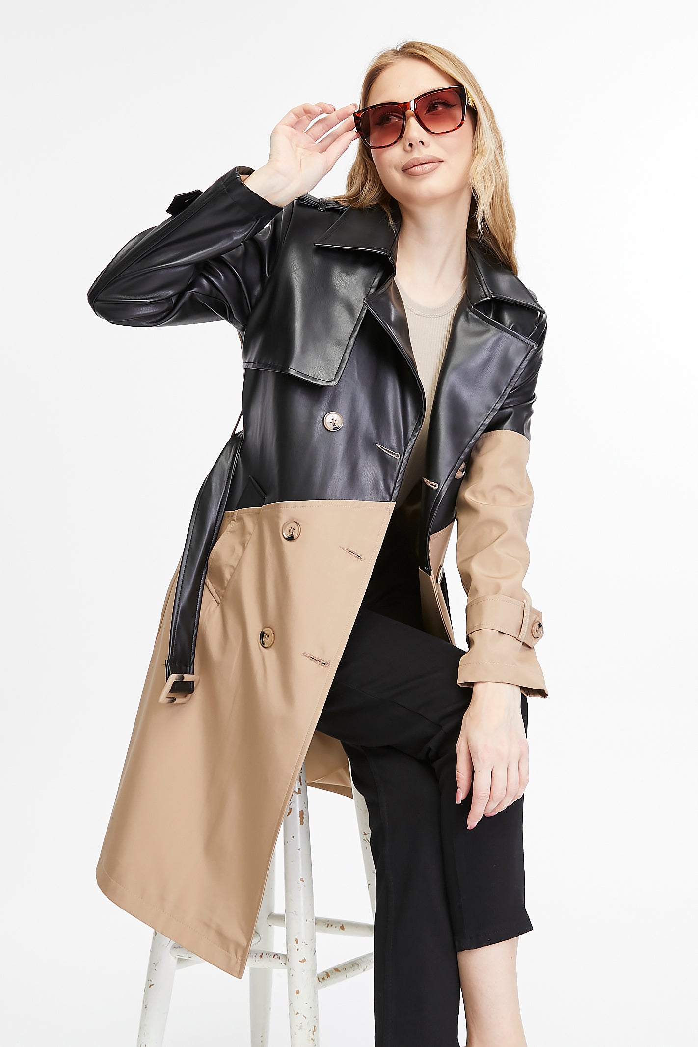 Asymmetric Colorblocking Trenchcoat
