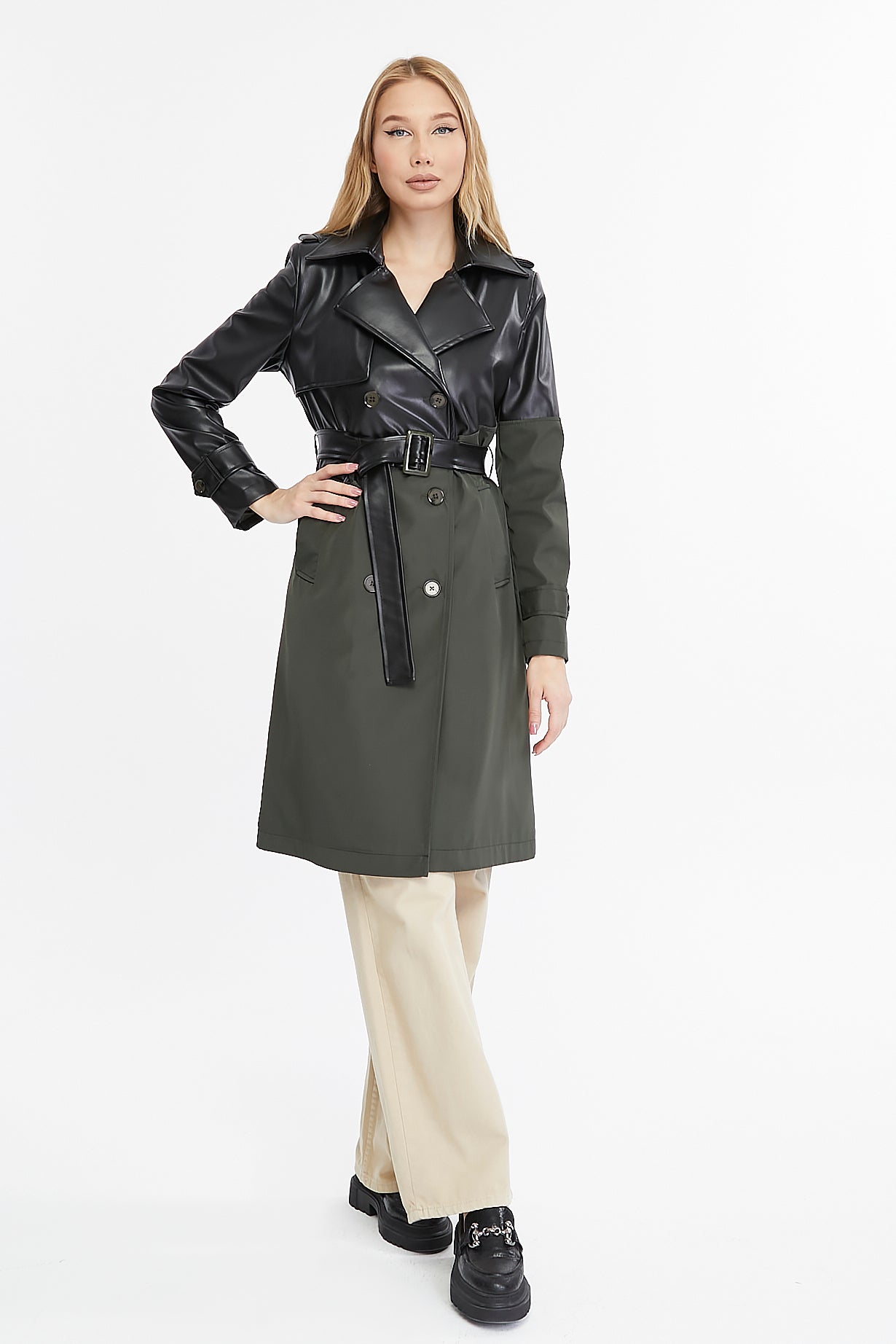 Asymmetric Colorblocking Trenchcoat