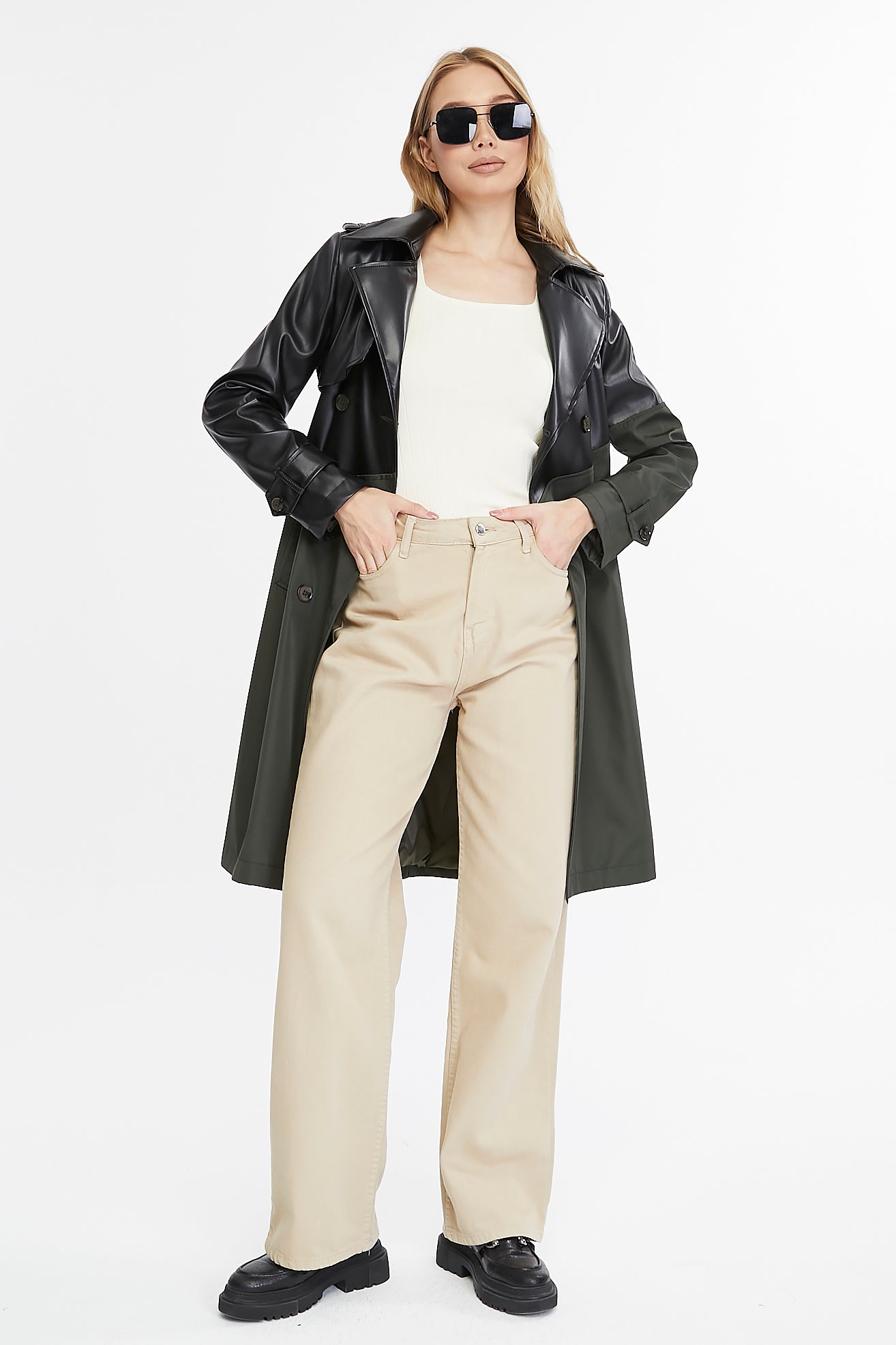 Asymmetric Colorblocking Trenchcoat