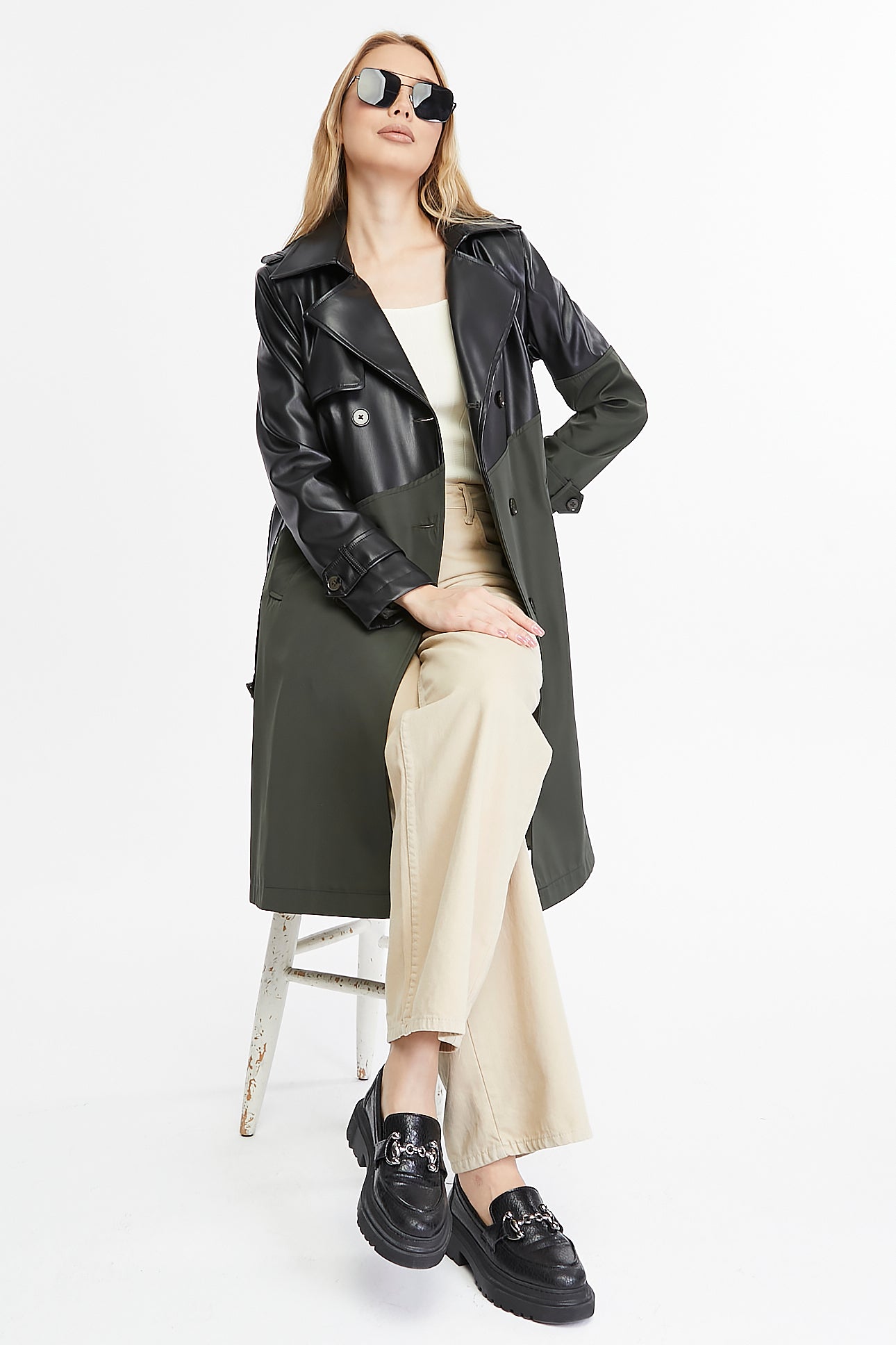 Asymmetric Colorblocking Trenchcoat