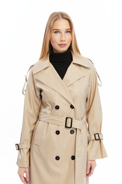 Military Leder-Trenchcoat