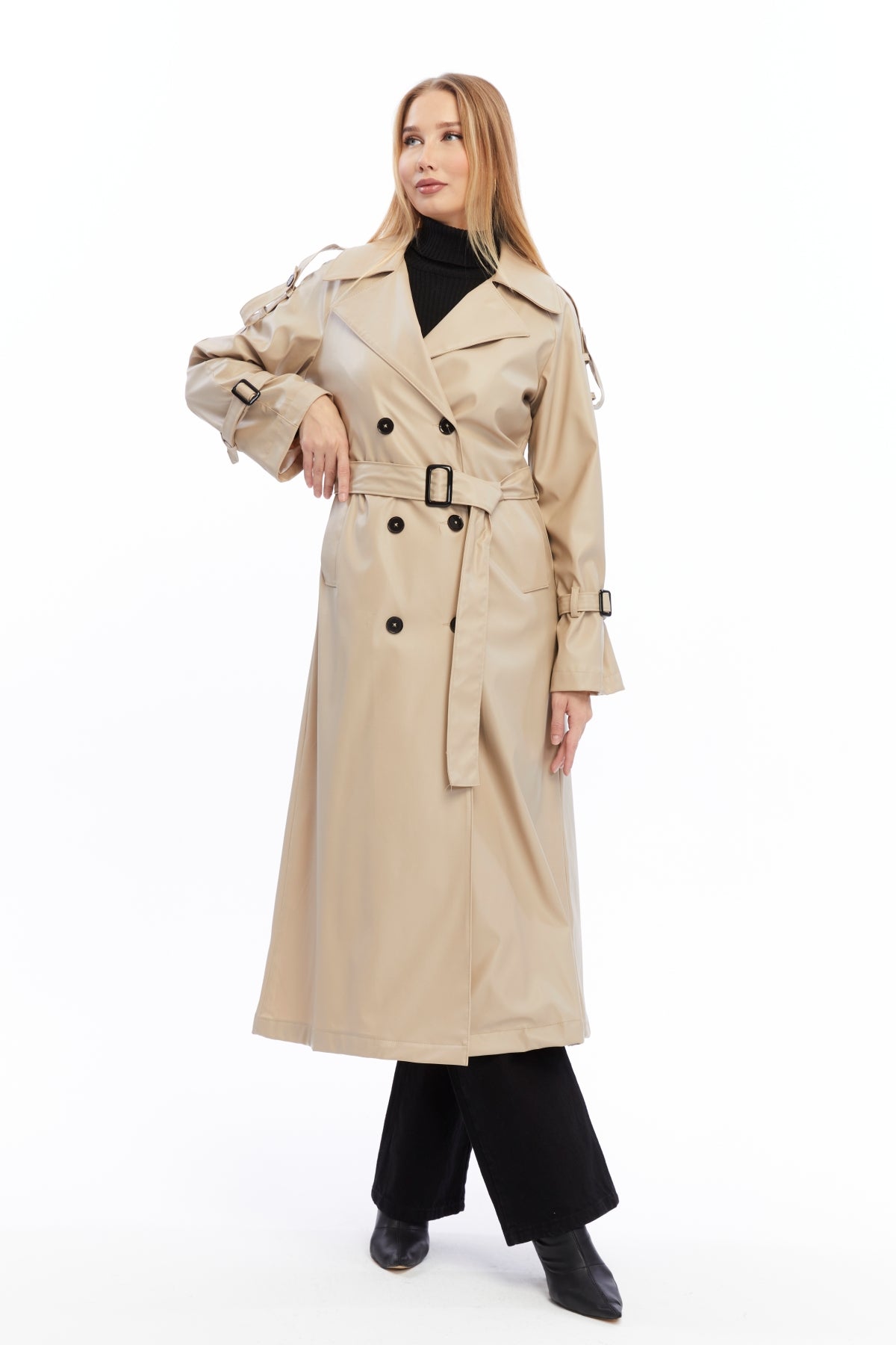 Military Leder-Trenchcoat