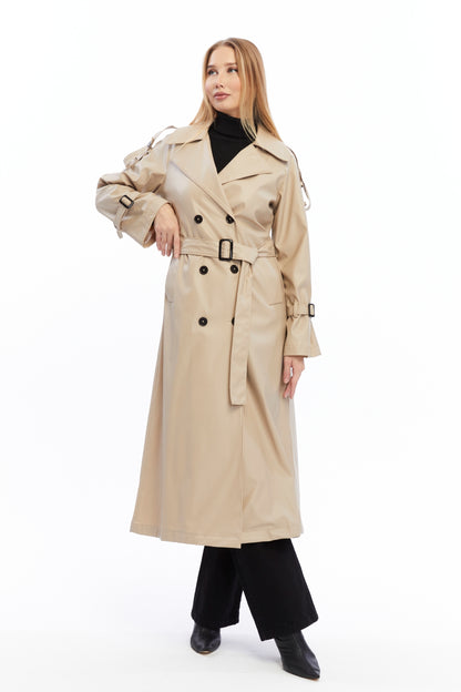 Military Leder-Trenchcoat