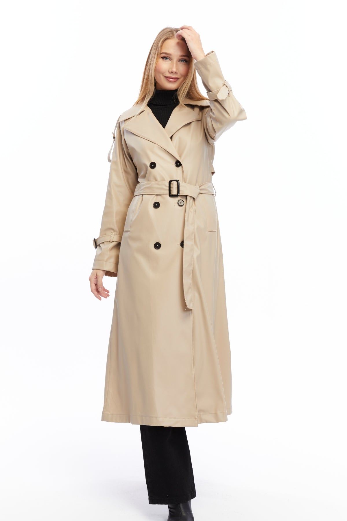 Military Leder-Trenchcoat