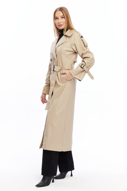 Military Leder-Trenchcoat