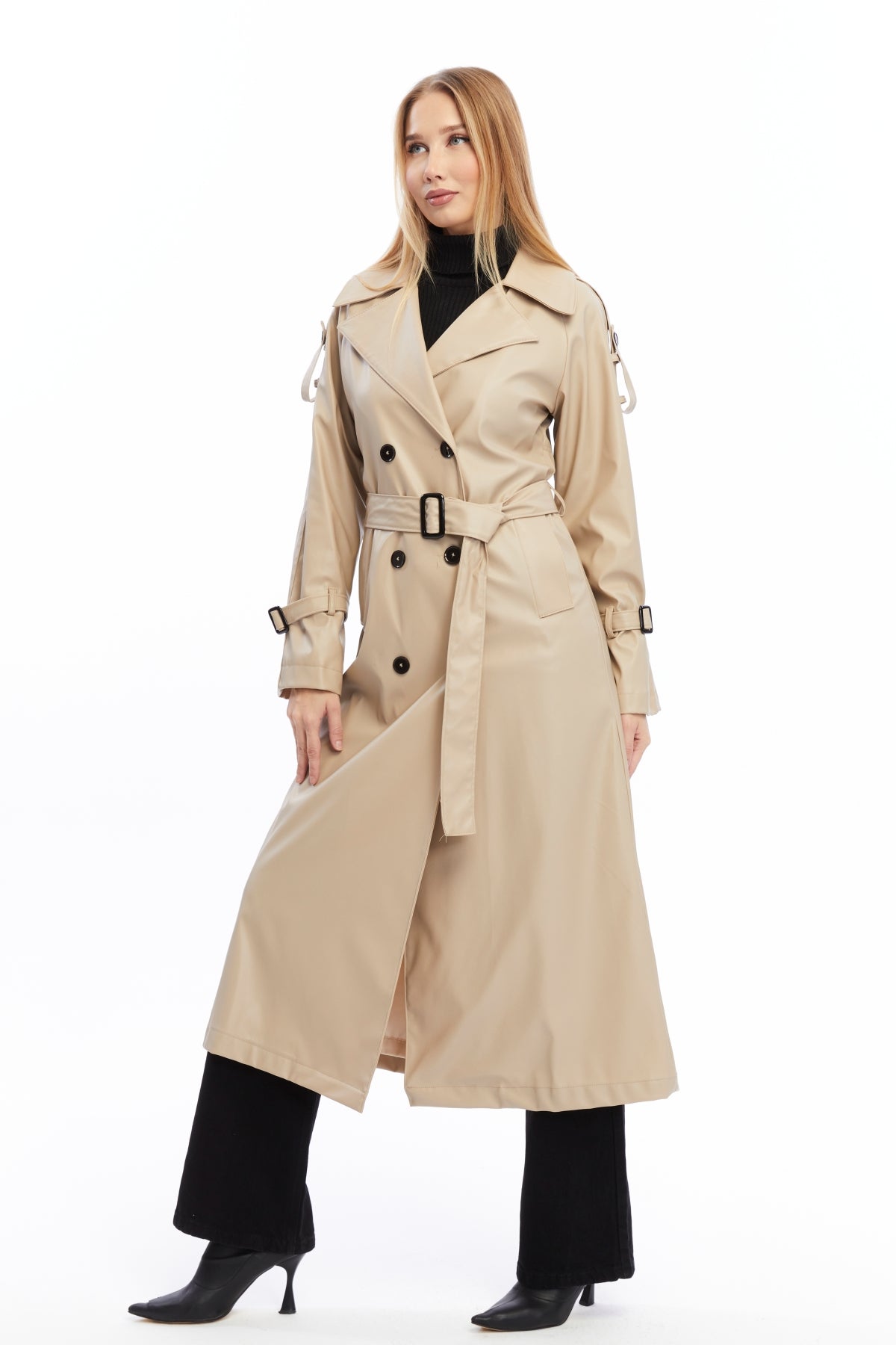 Military Leder-Trenchcoat