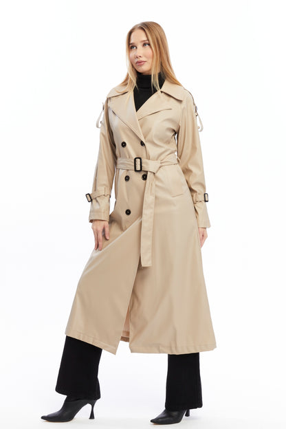 Military Leder-Trenchcoat