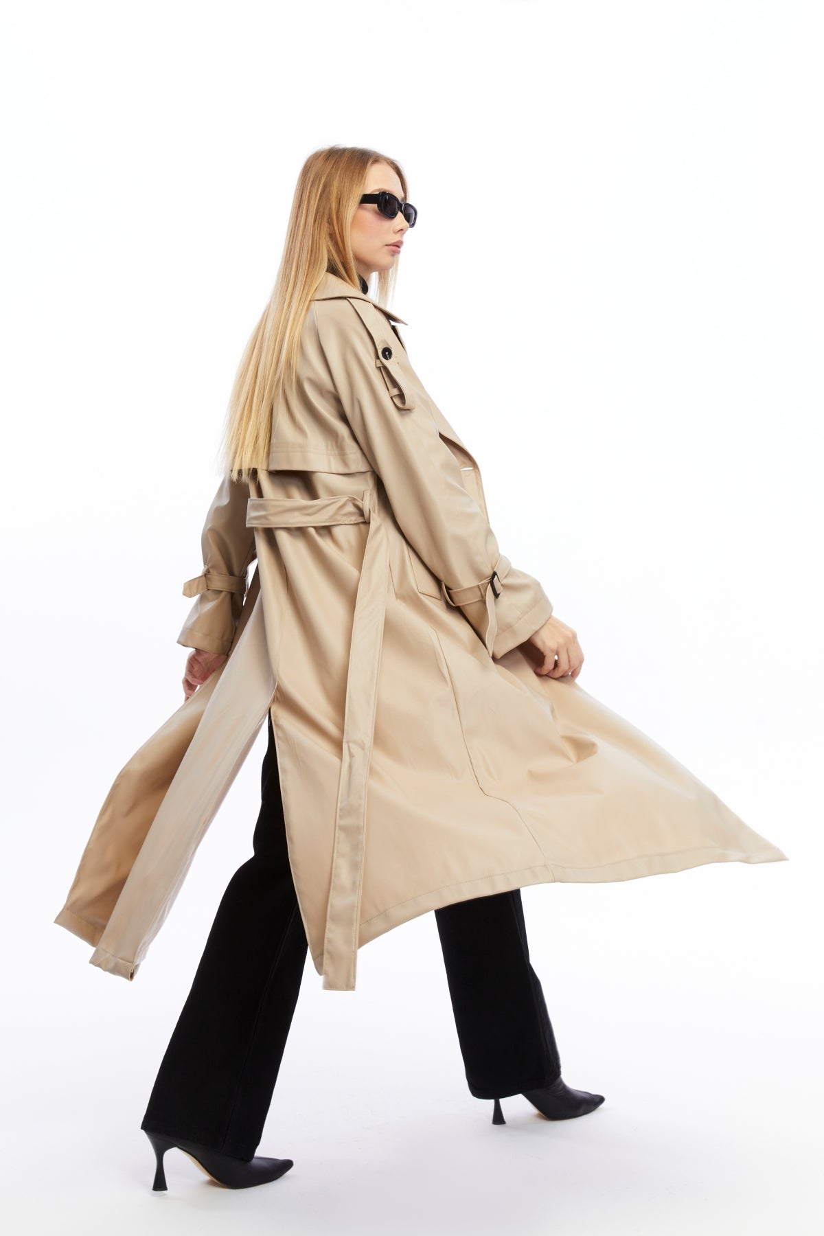 Military Leder-Trenchcoat