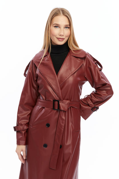 Military Leder-Trenchcoat