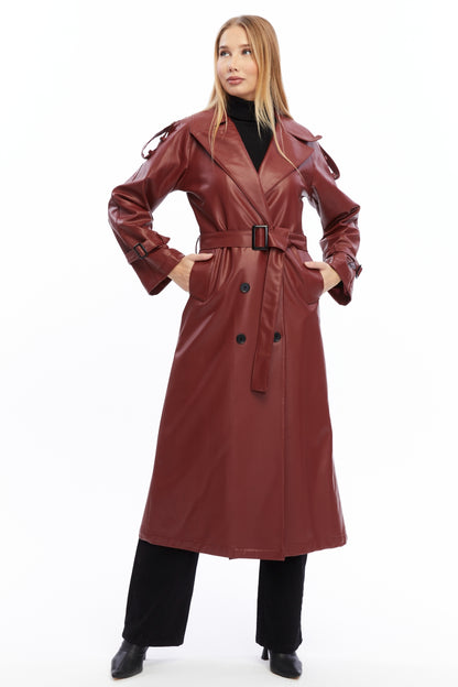 Military Leder-Trenchcoat
