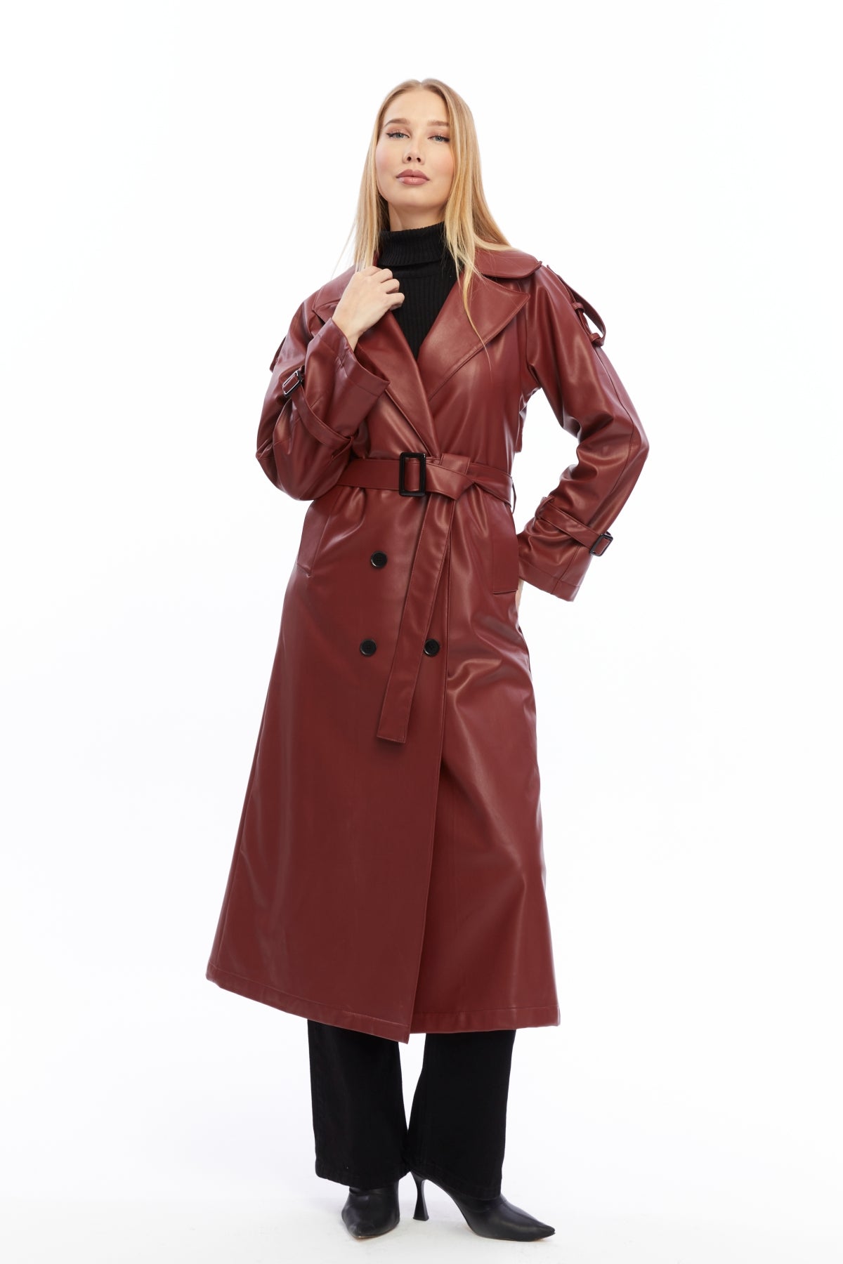 Military Leder-Trenchcoat