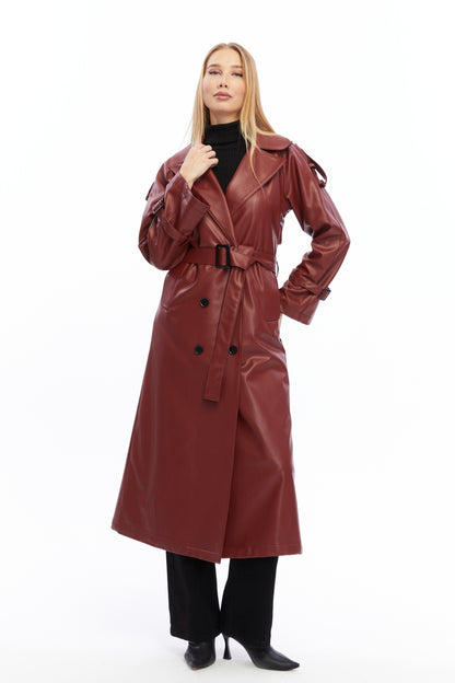 Military Leder-Trenchcoat