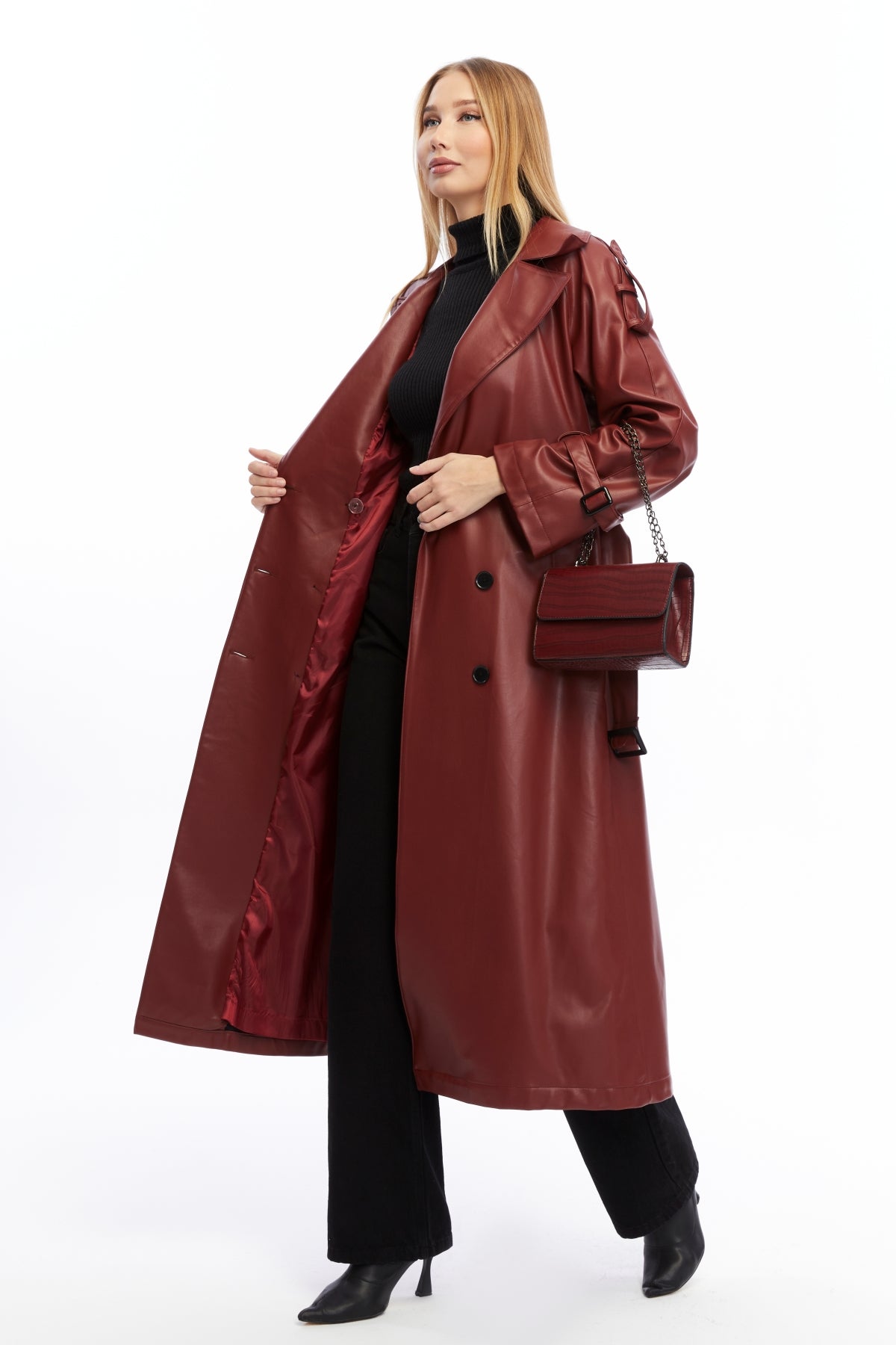 Military Leder-Trenchcoat