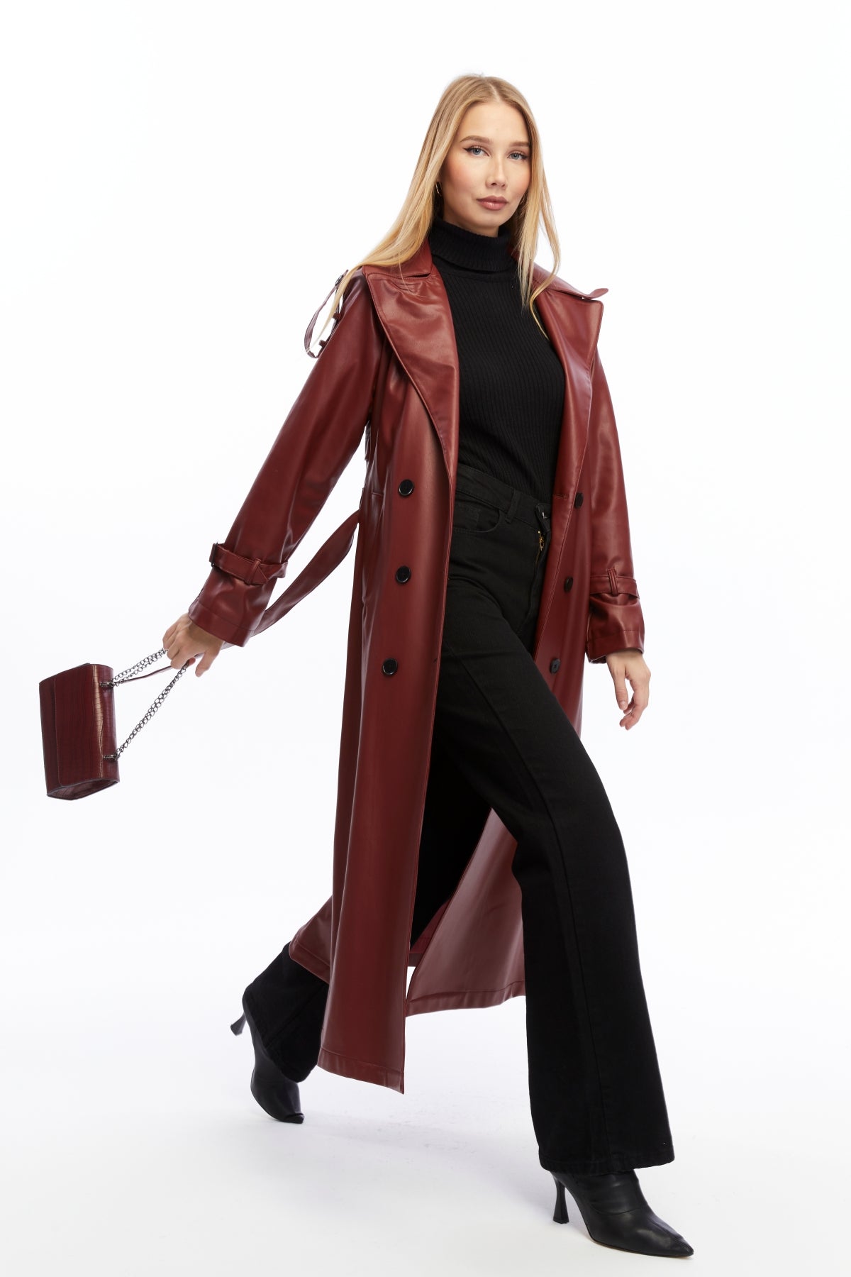 Military Leder-Trenchcoat