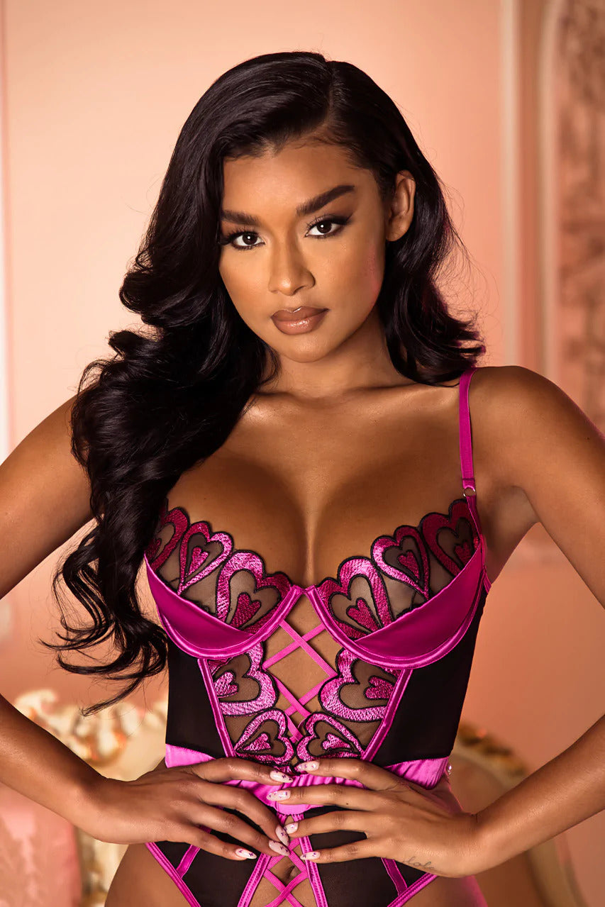 Galatea – Buntes Negligé-Set mit Spitze &amp; Tüll