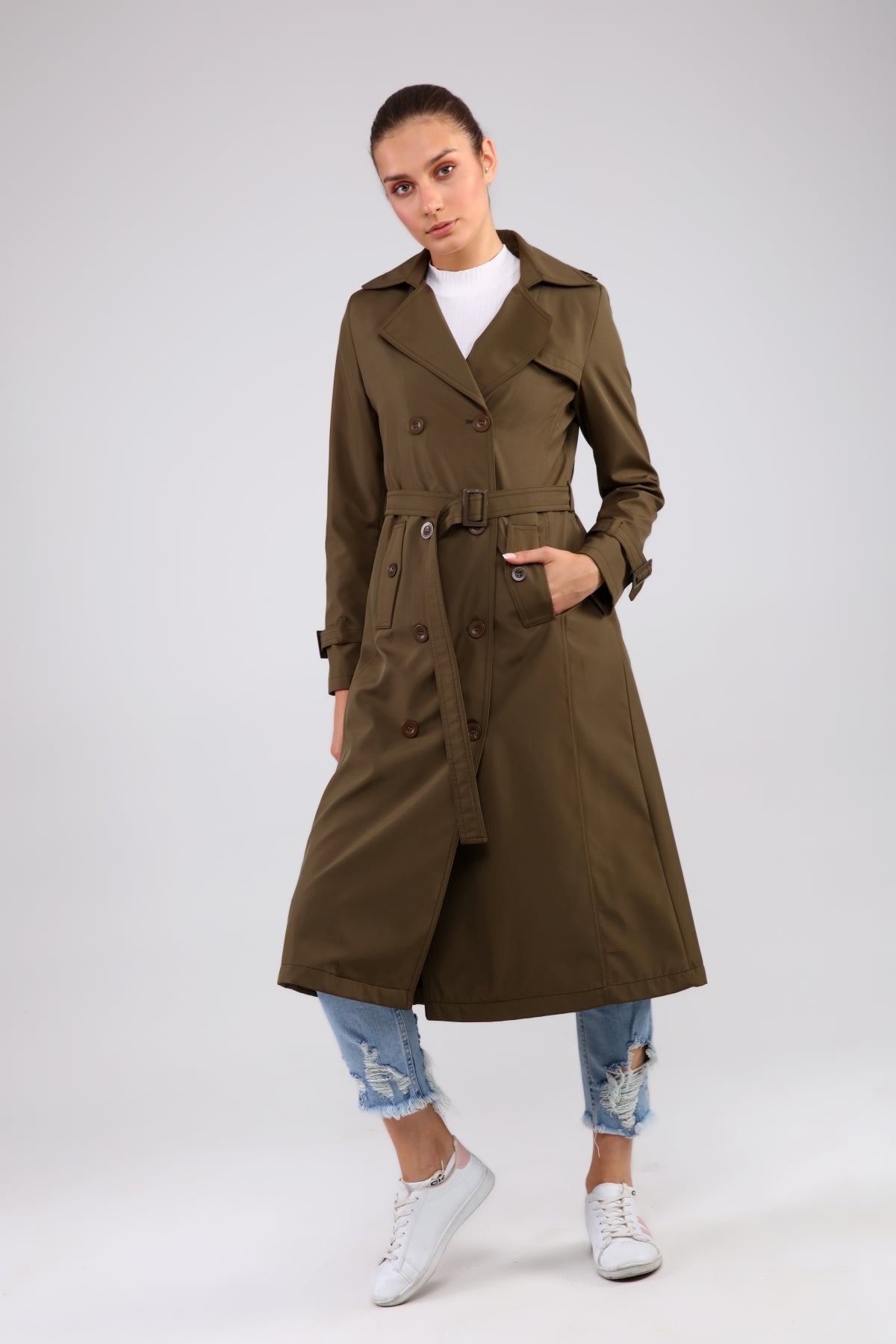 Trenchcoat mit Gürtel und Doppelreihe