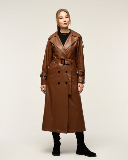 Military Leder-Trenchcoat