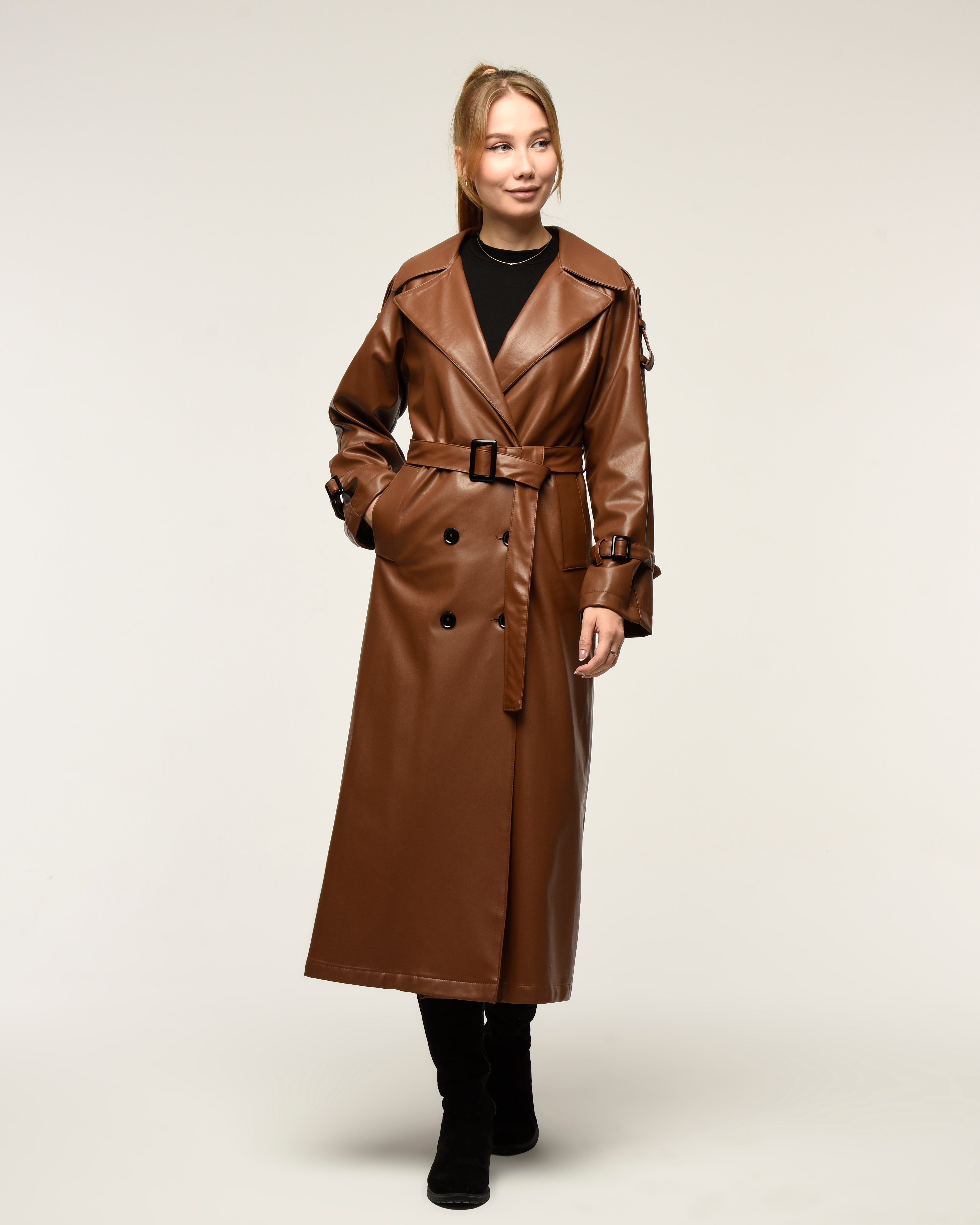 Military Leder-Trenchcoat
