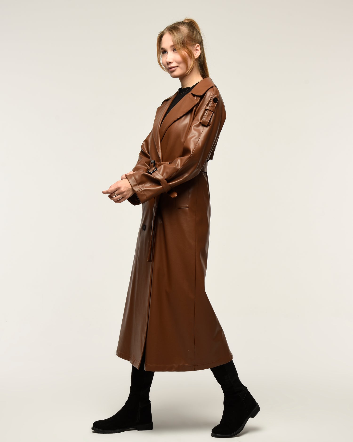 Military Leder-Trenchcoat