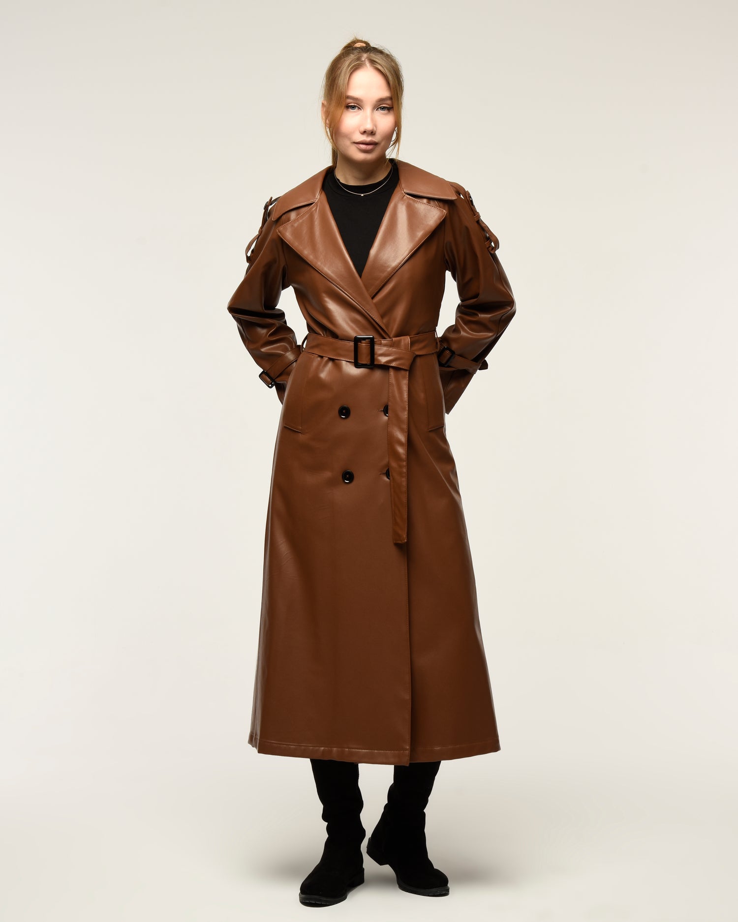 Military Leder-Trenchcoat