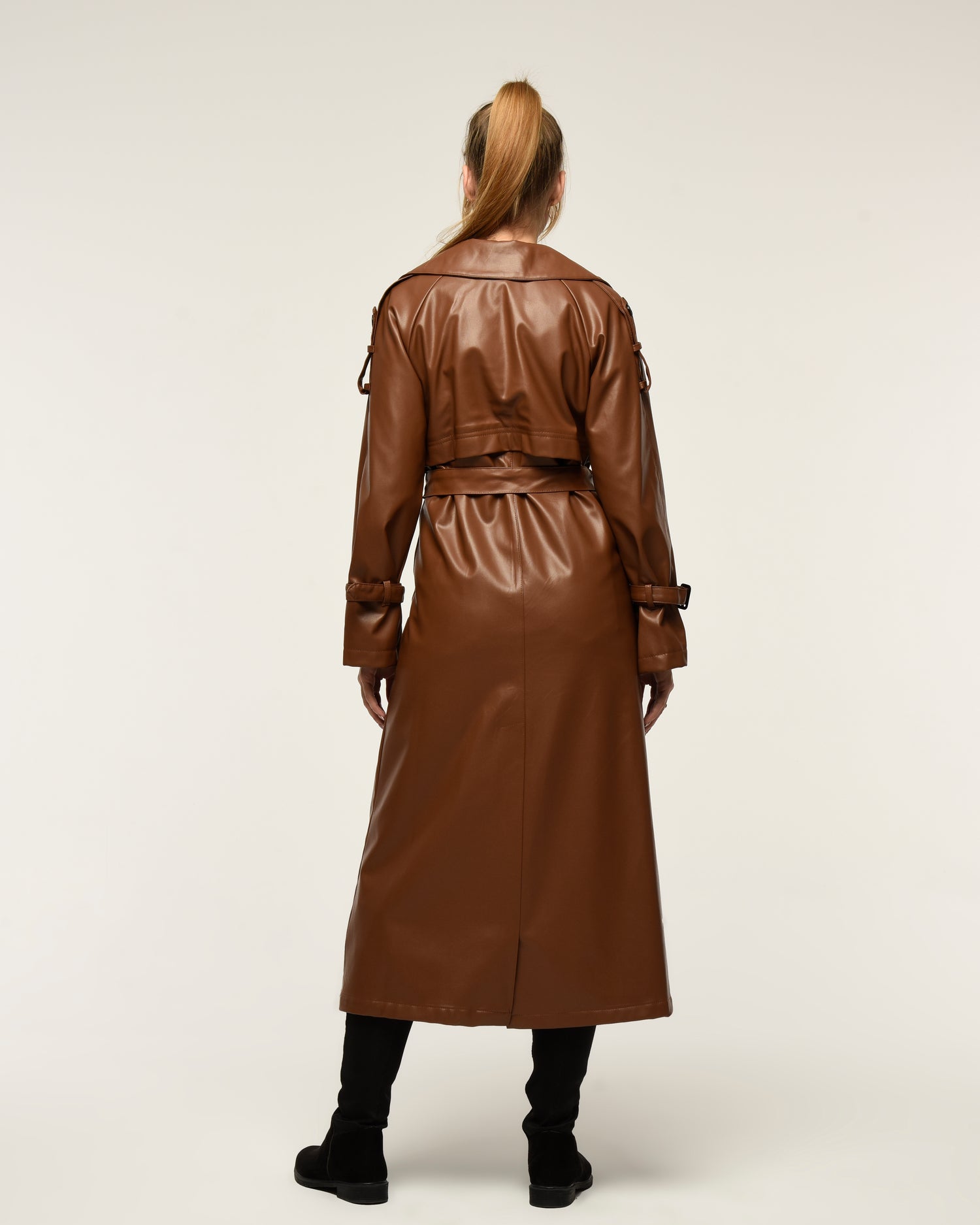 Military Leder-Trenchcoat
