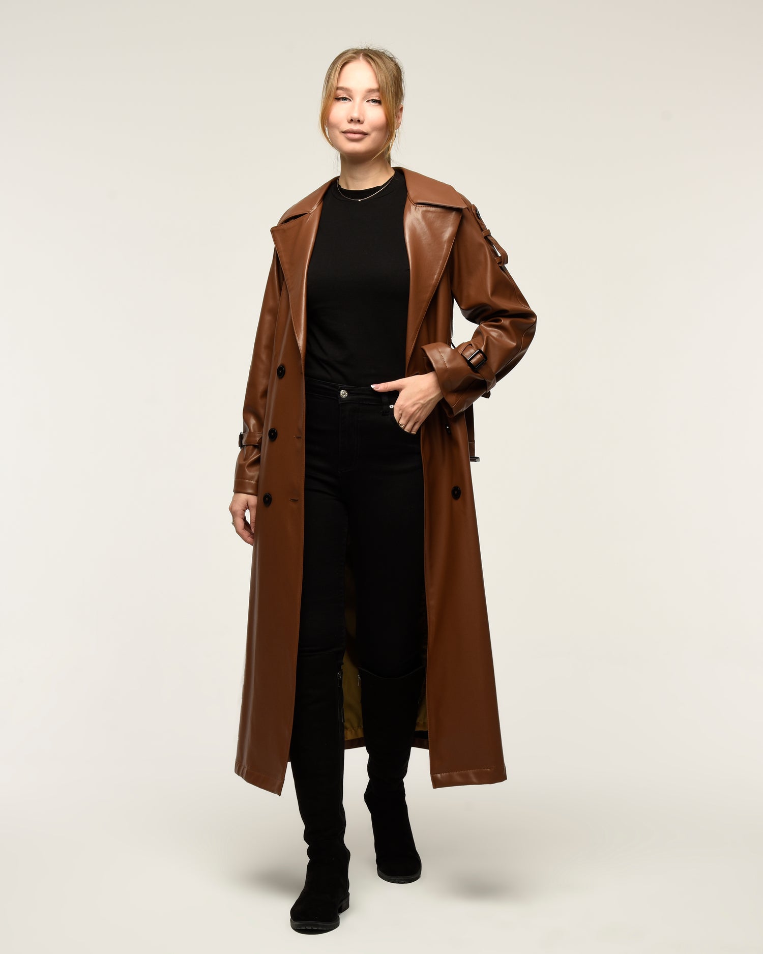 Military Leder-Trenchcoat