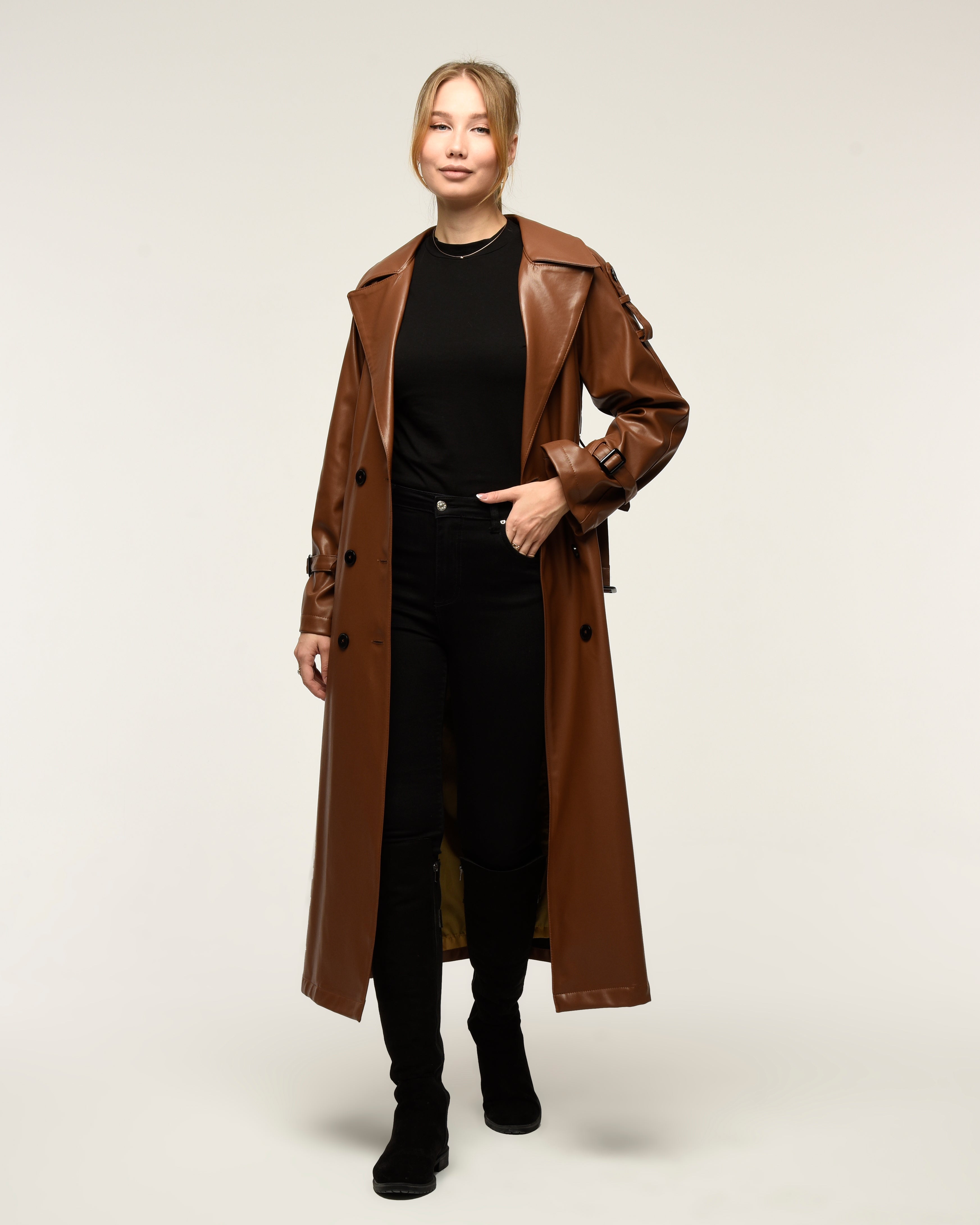 Military Leder-Trenchcoat