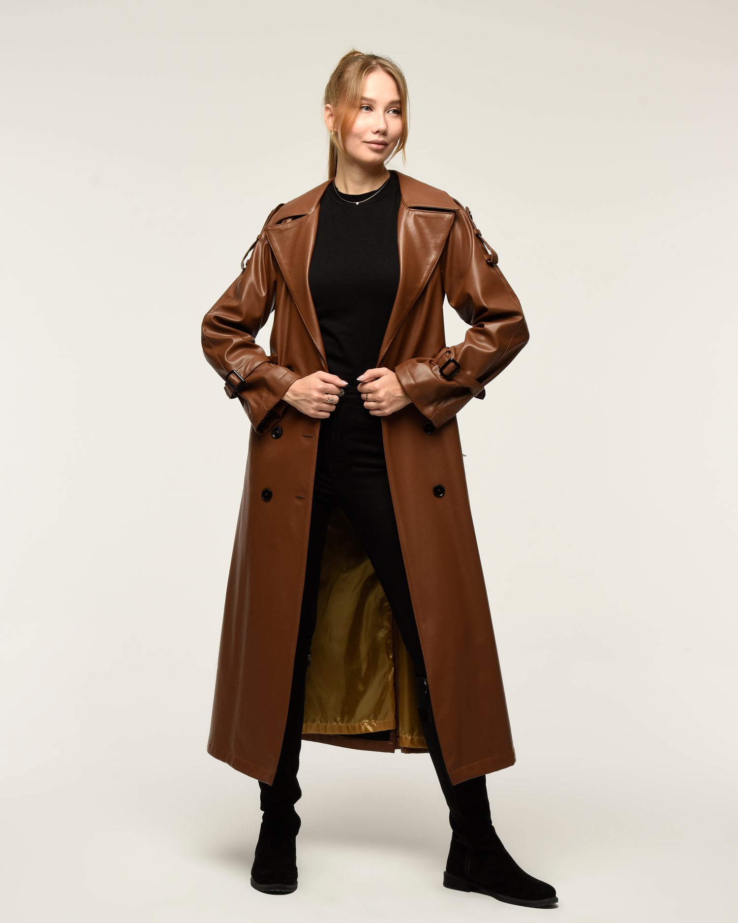 Military Leder-Trenchcoat