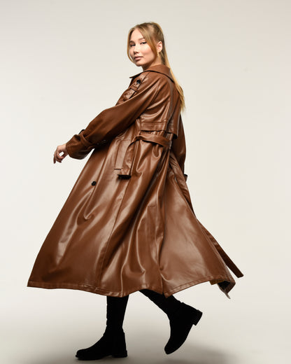 Military Leder-Trenchcoat