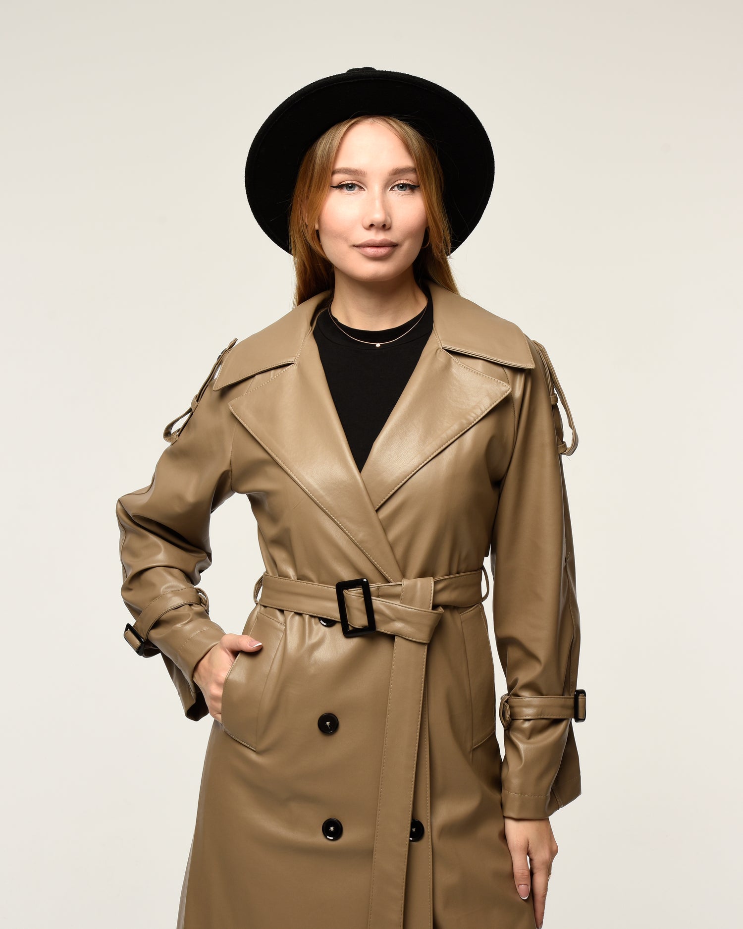Military Leder-Trenchcoat