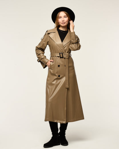 Military Leder-Trenchcoat