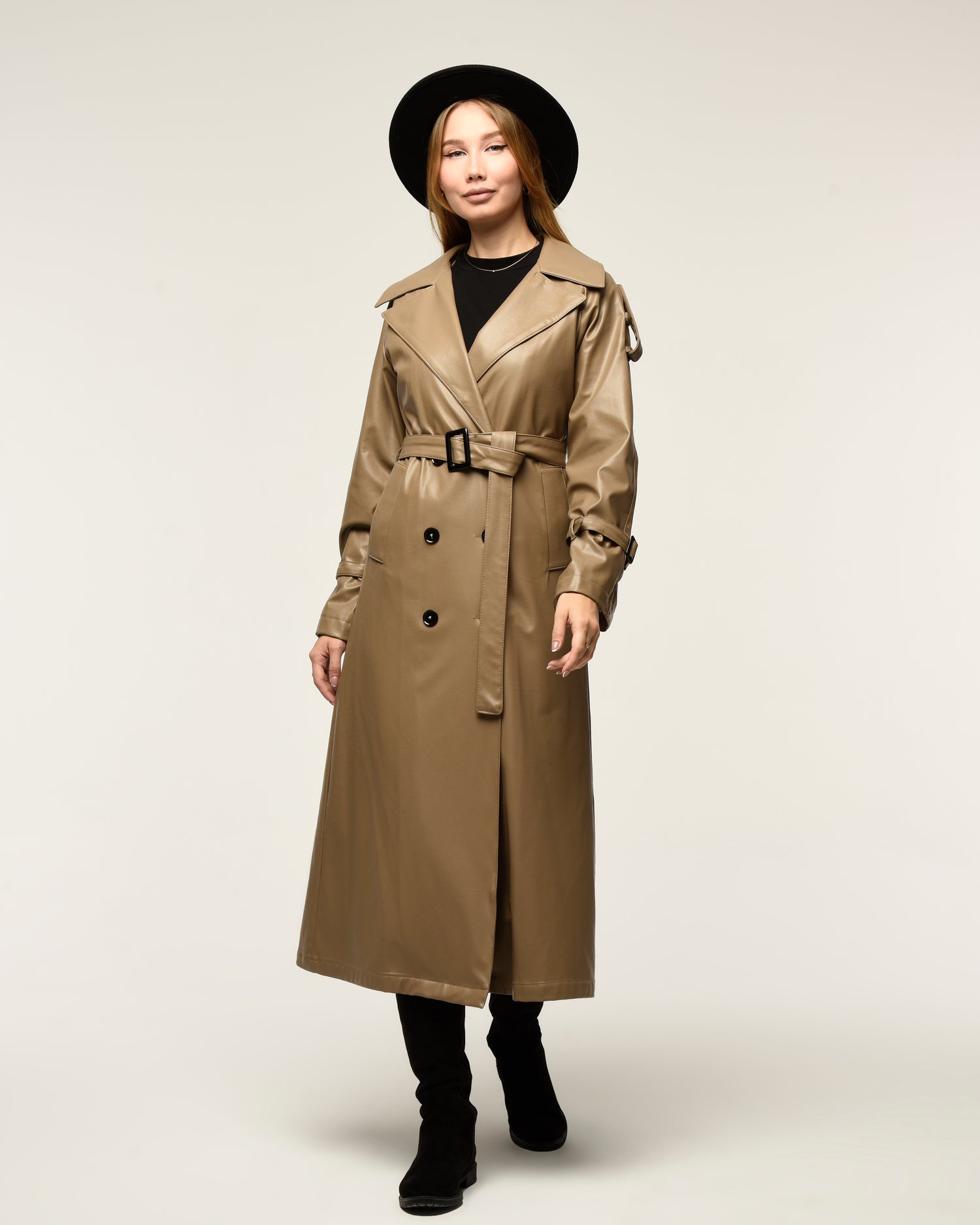 Military Leder-Trenchcoat