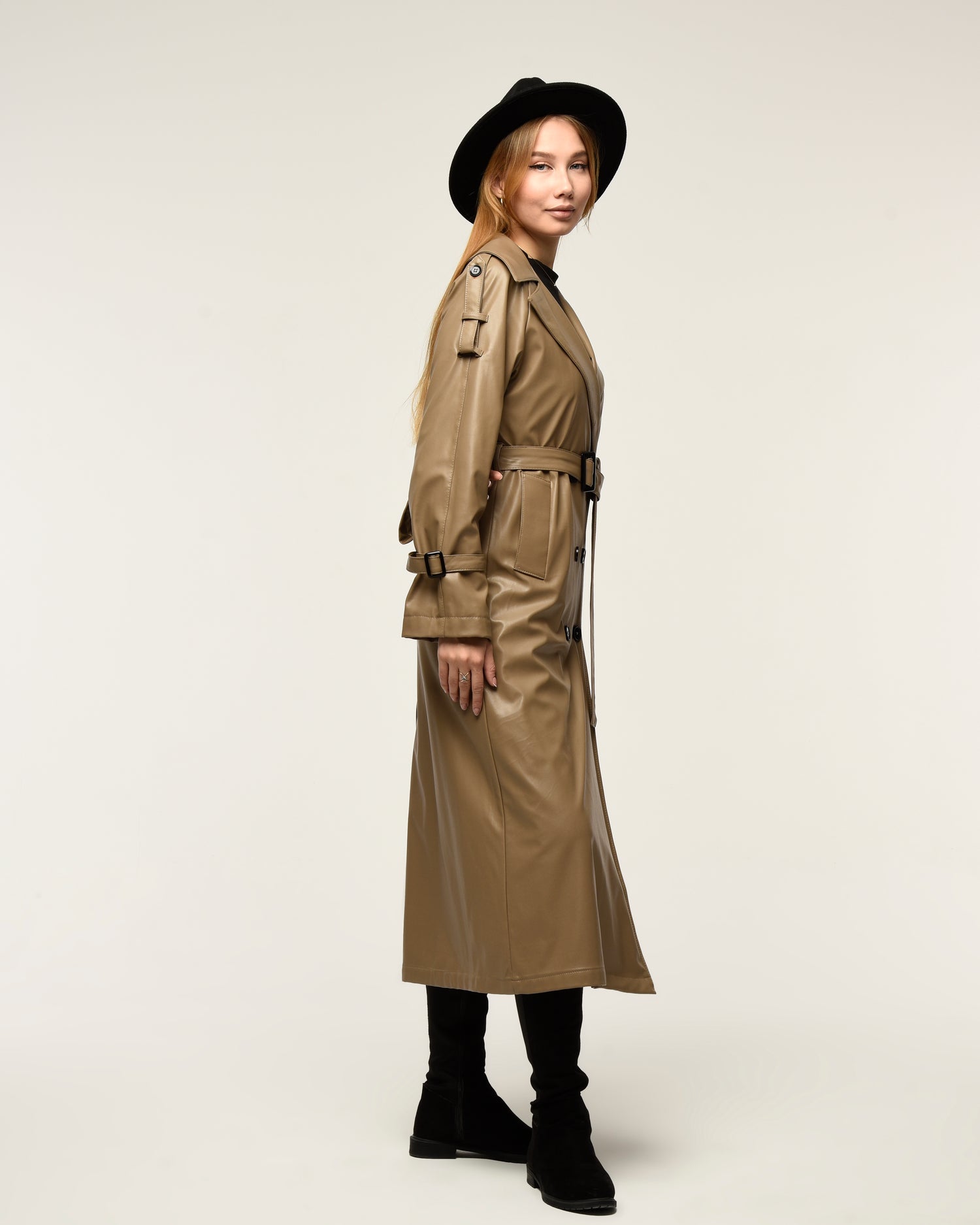 Military Leder-Trenchcoat