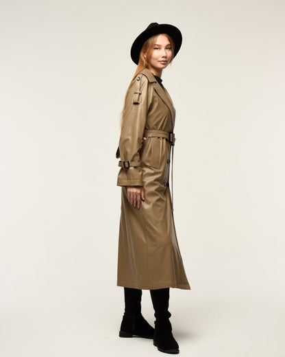 Military Leder-Trenchcoat