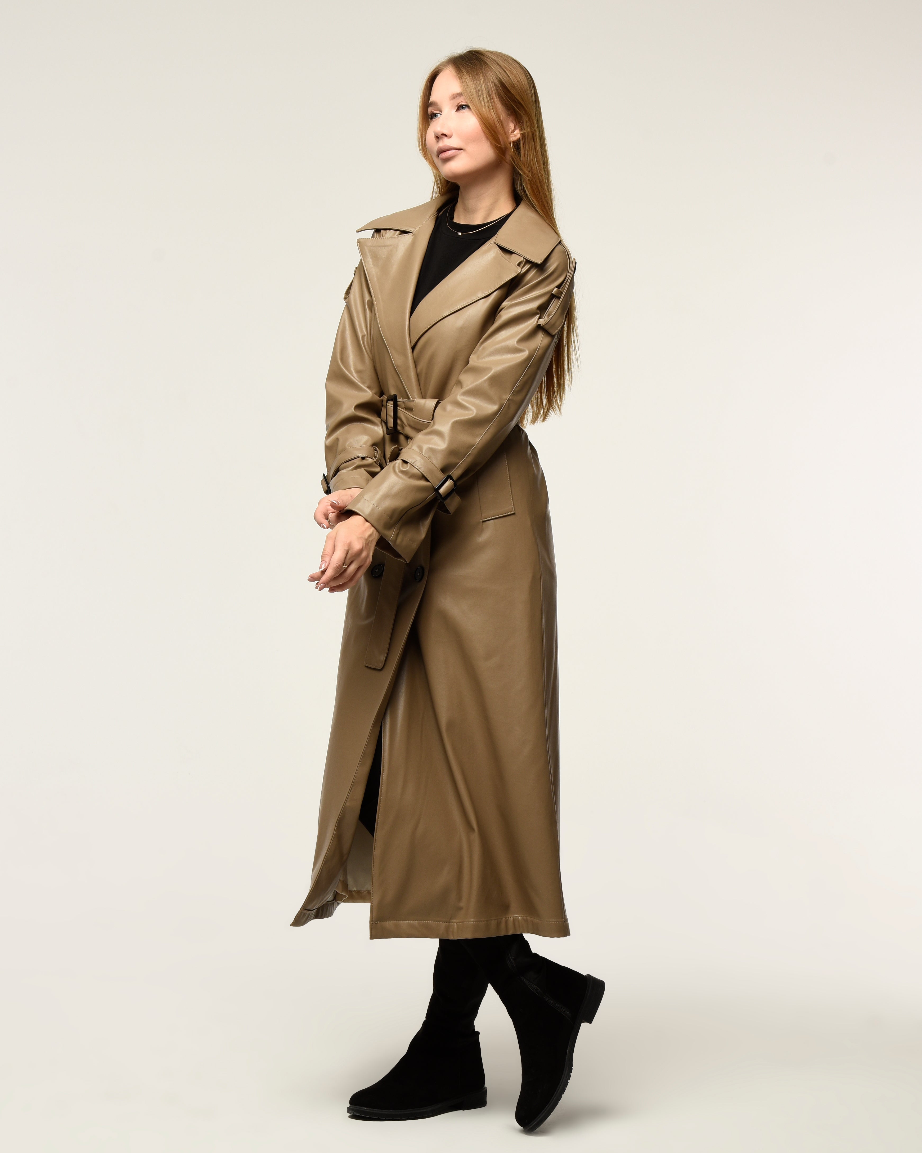 Military Leder-Trenchcoat