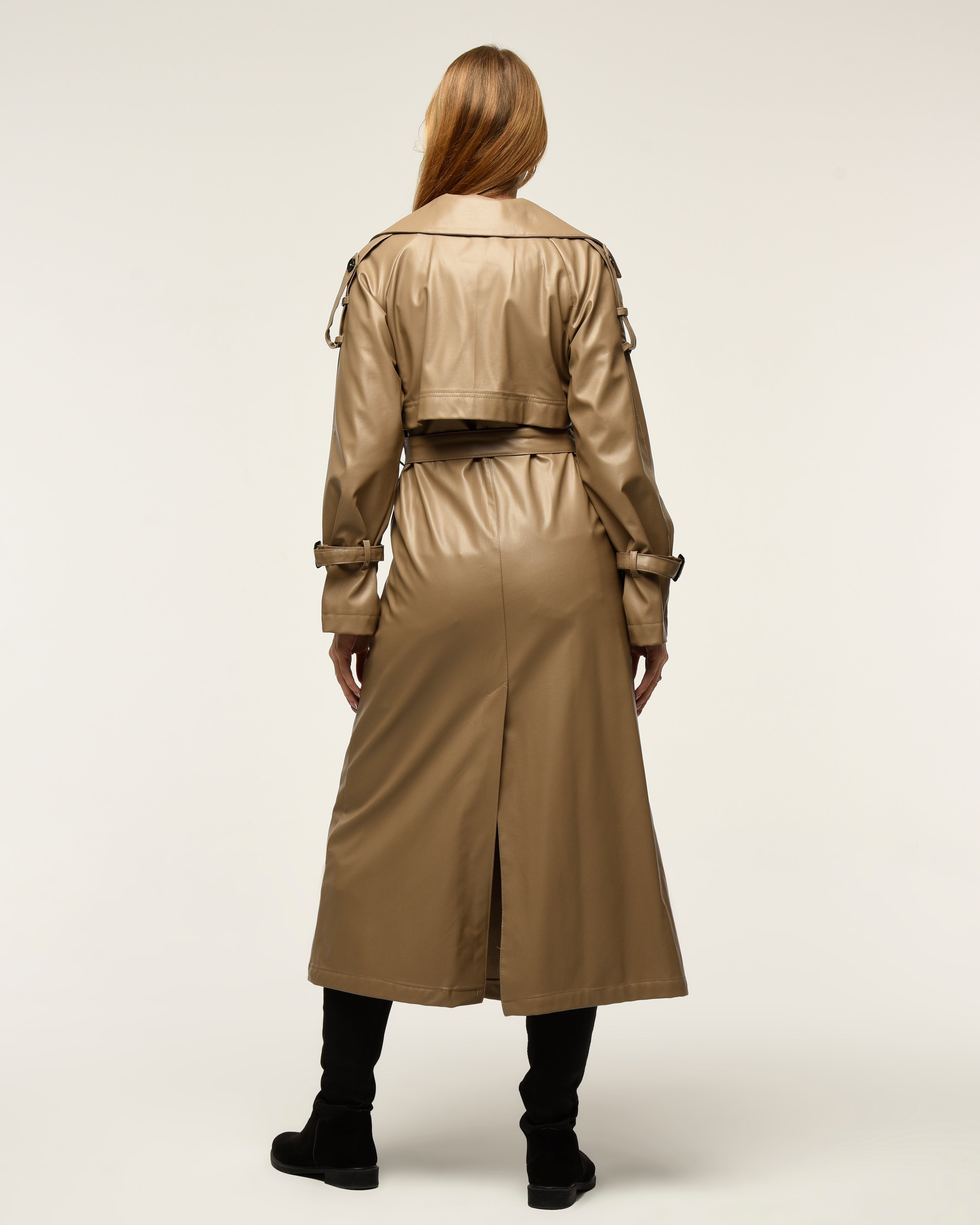 Military Leder-Trenchcoat