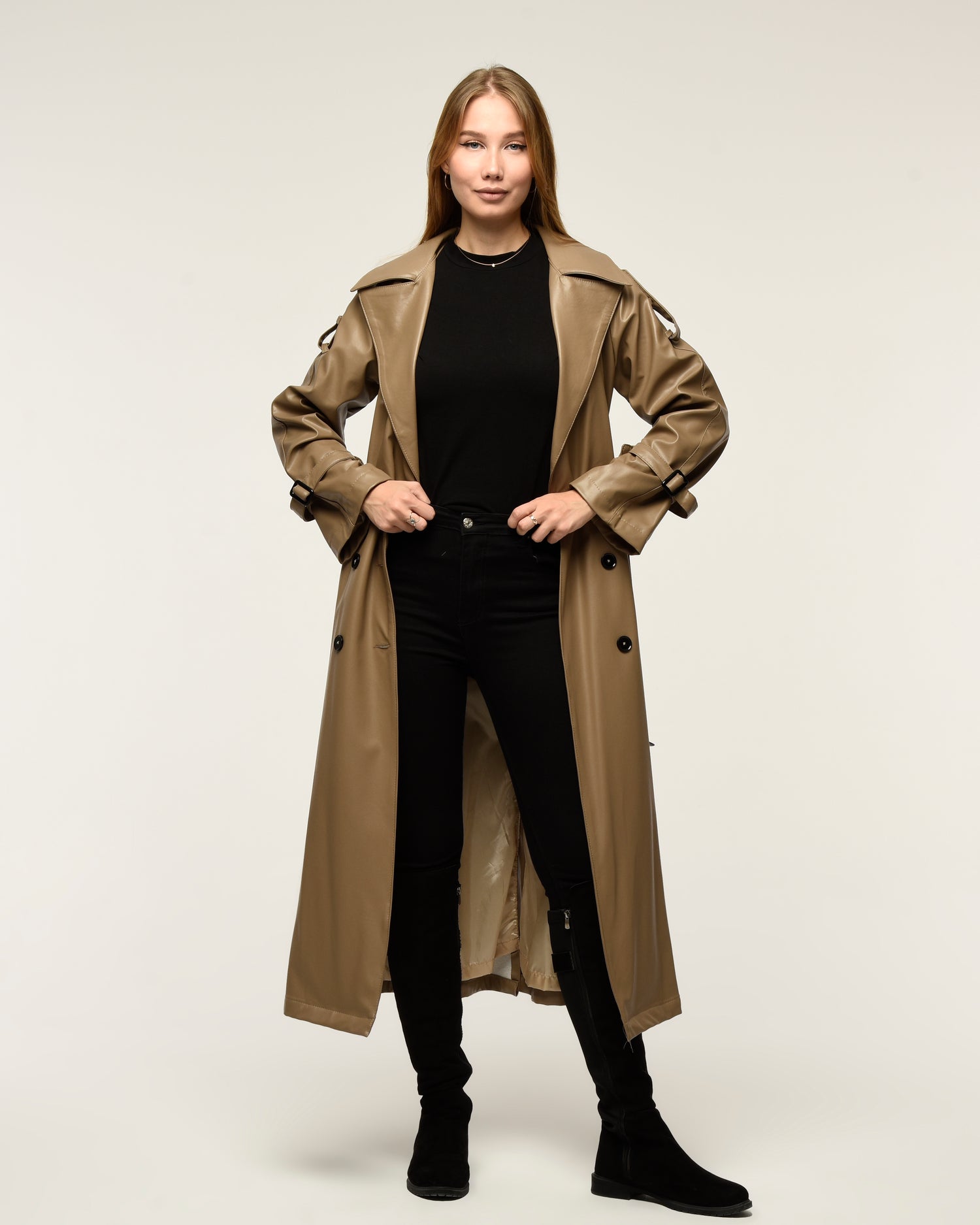 Military Leder-Trenchcoat