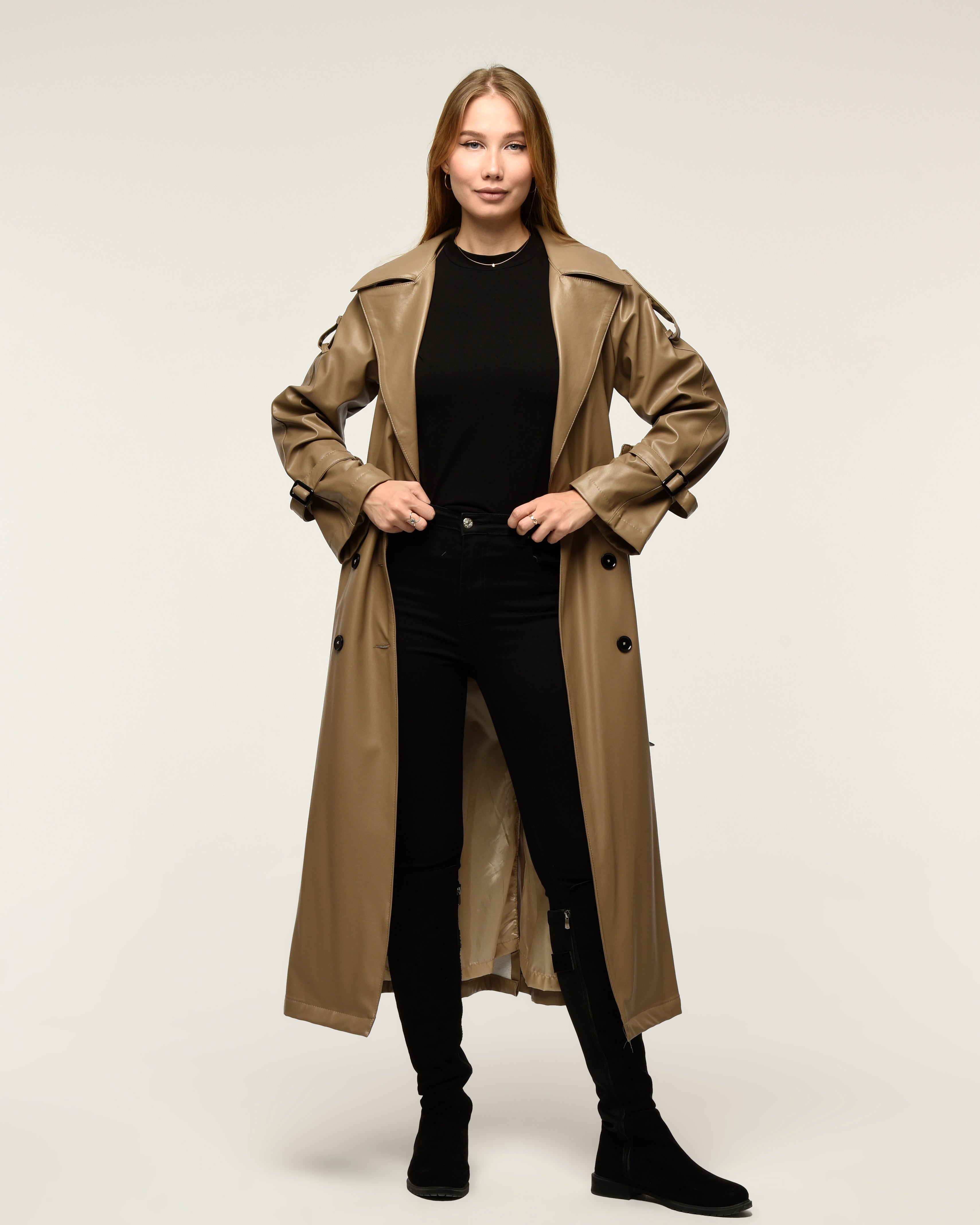 Military Leder-Trenchcoat