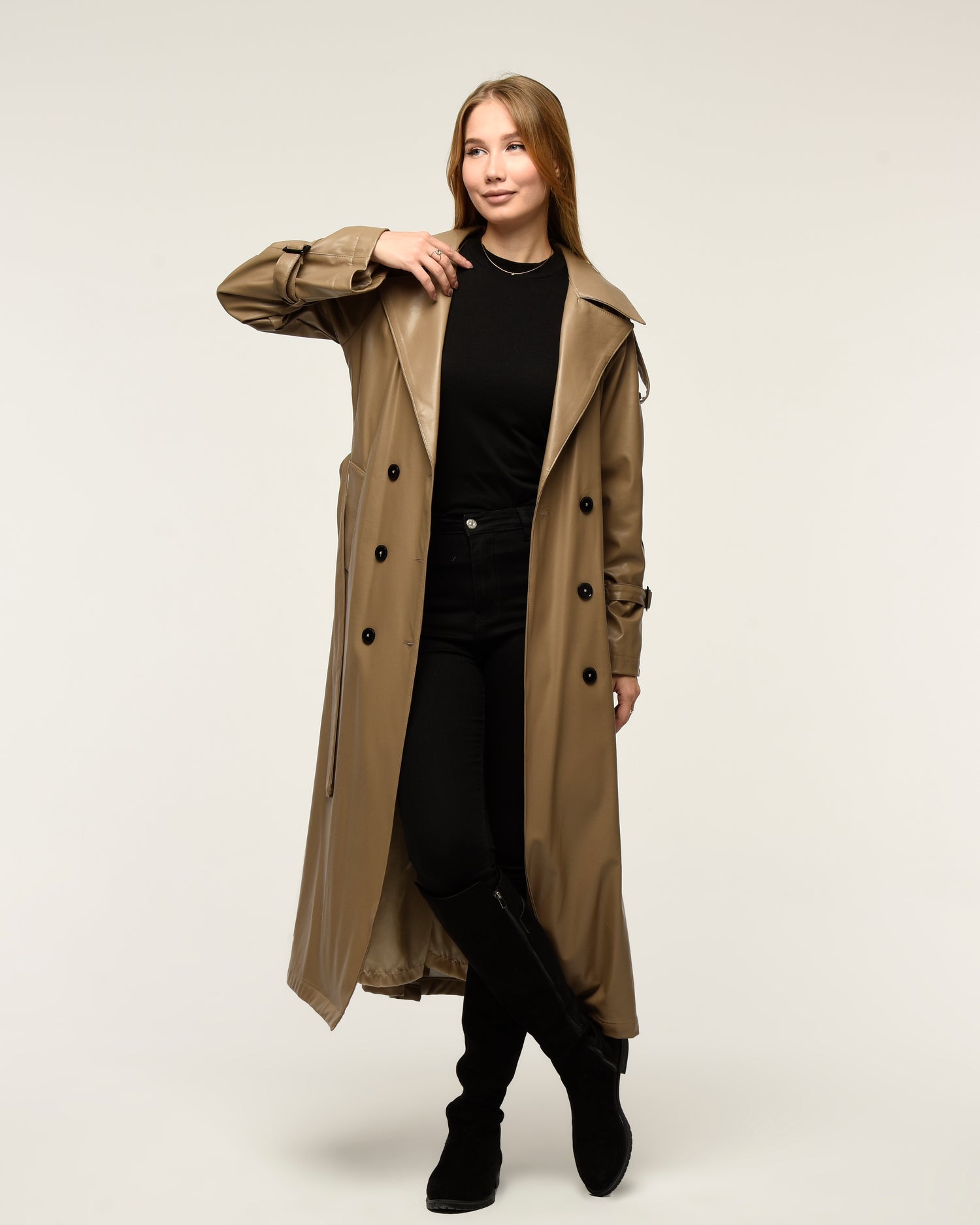 Military Leder-Trenchcoat