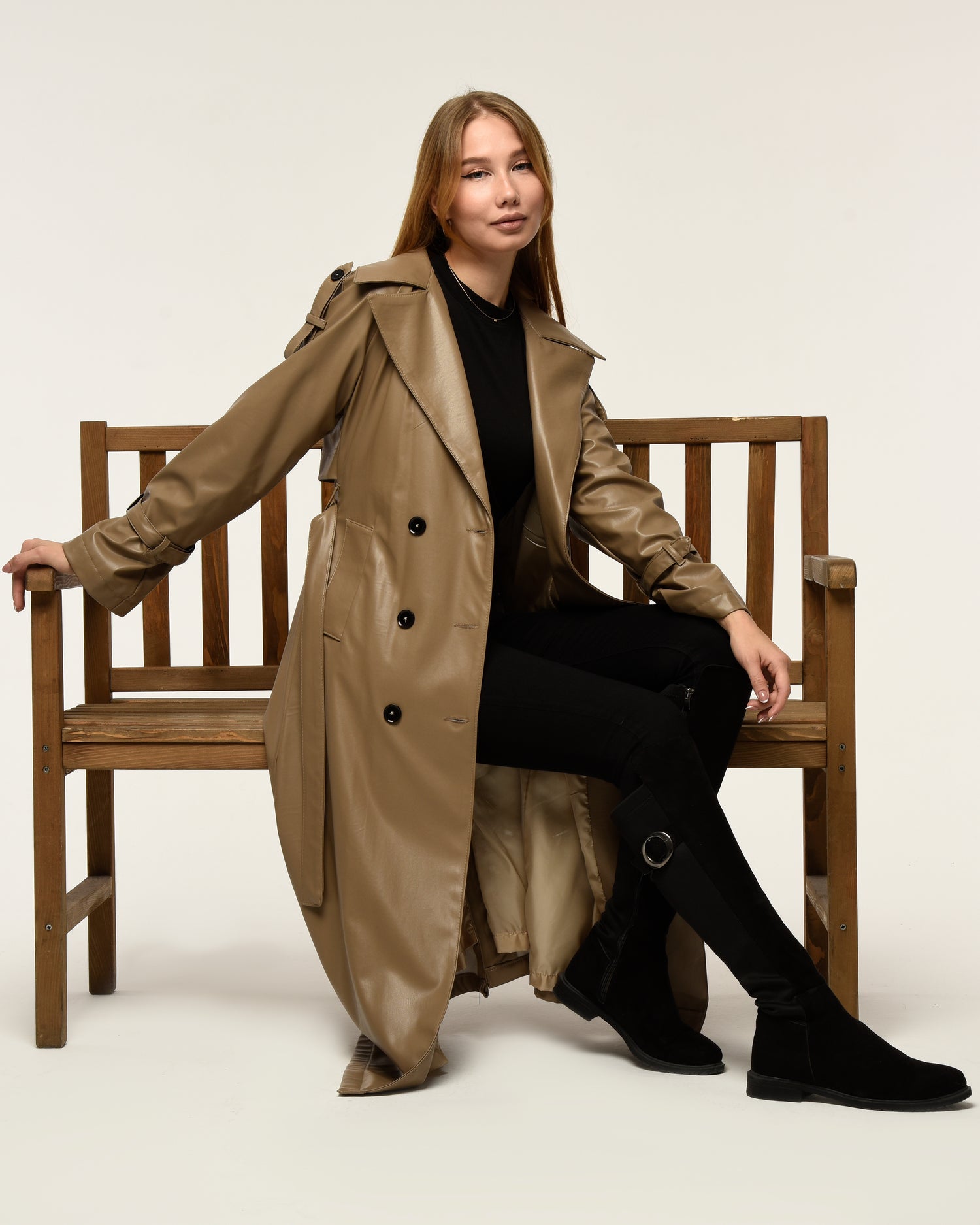 Military Leder-Trenchcoat