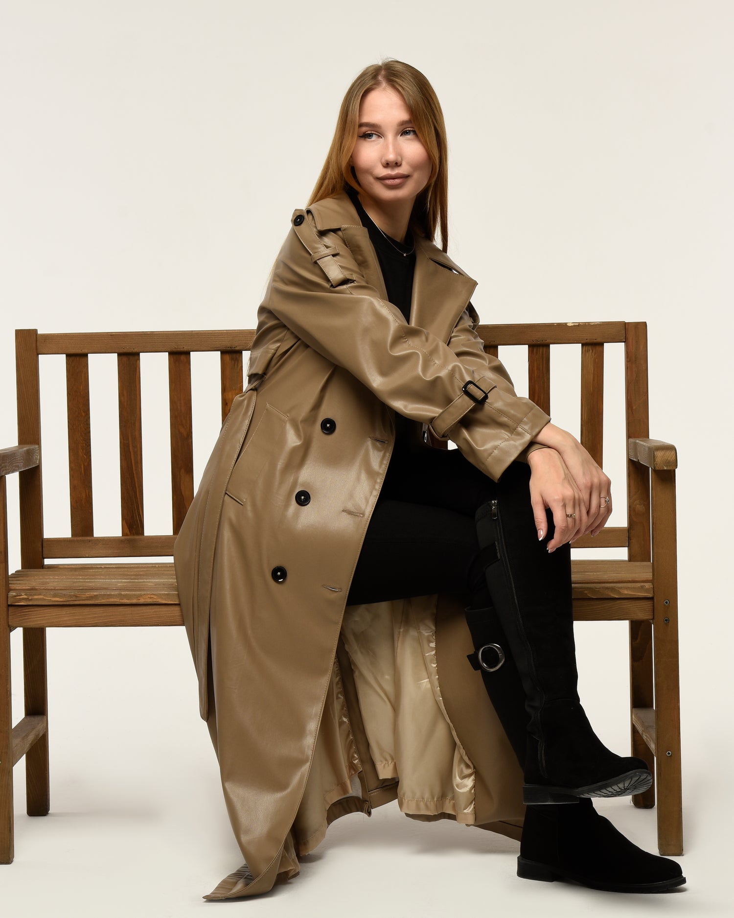 Military Leder-Trenchcoat